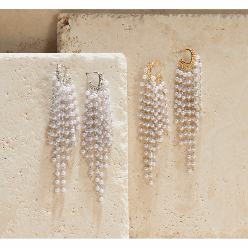 Faux-Pearl Tassel Hoops - MIDNIGHT VELVET CATALOG