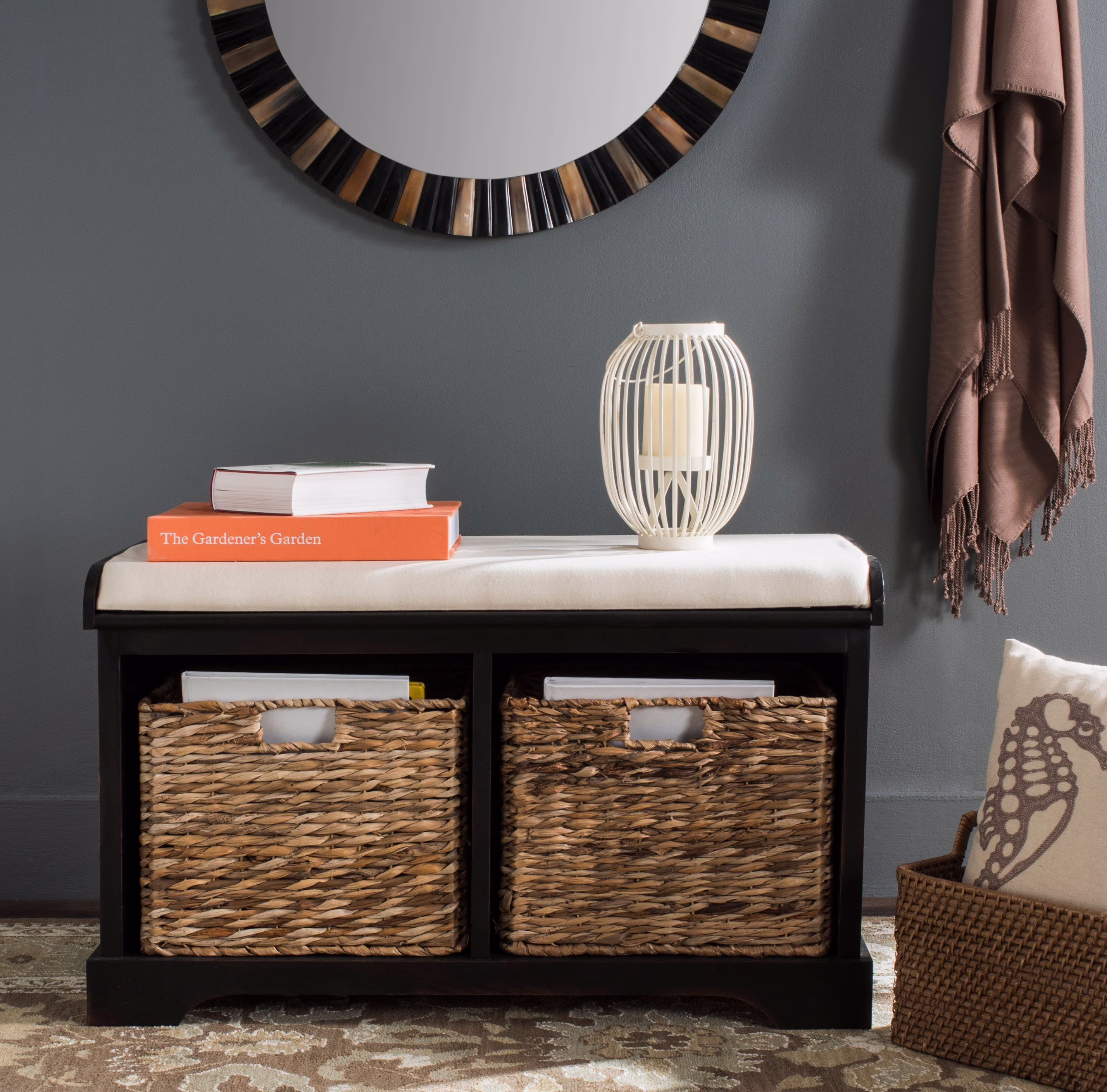 SAFAVIEH Freddy Contemporary Wicker Storage Bench with Cushion, Vintage Grey - Image 5