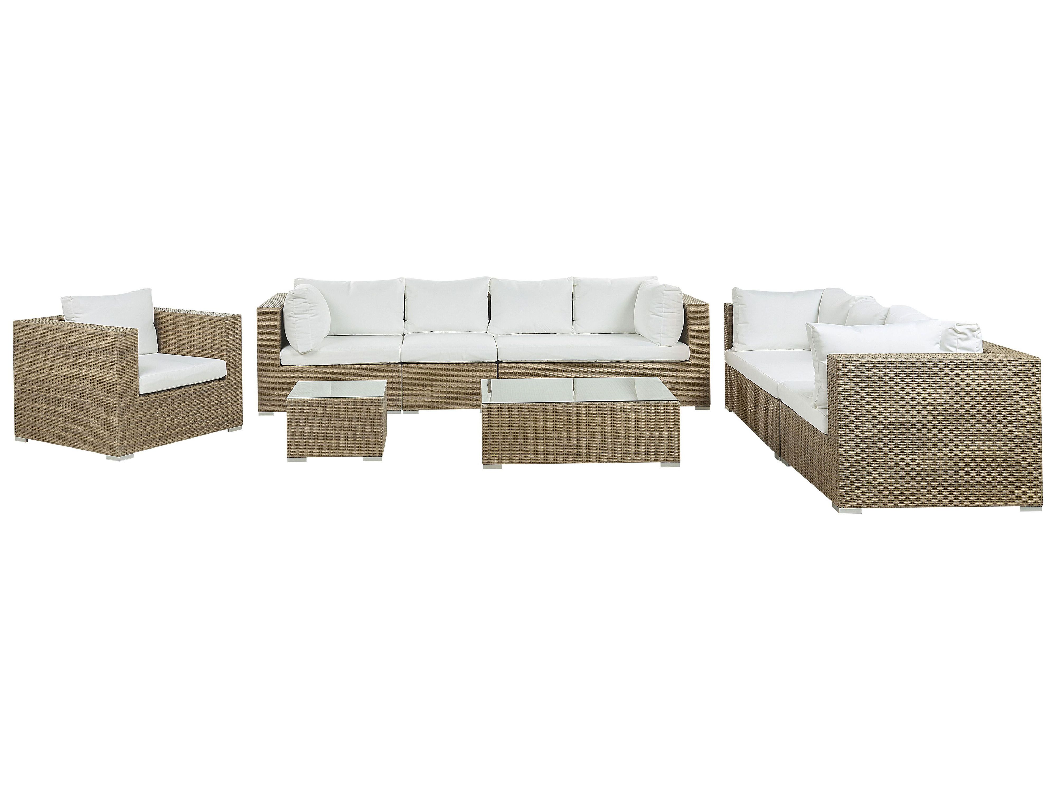Garden Lounge Set with Table 8 Seater MAESTRO Modular PE Rattan Light Brown