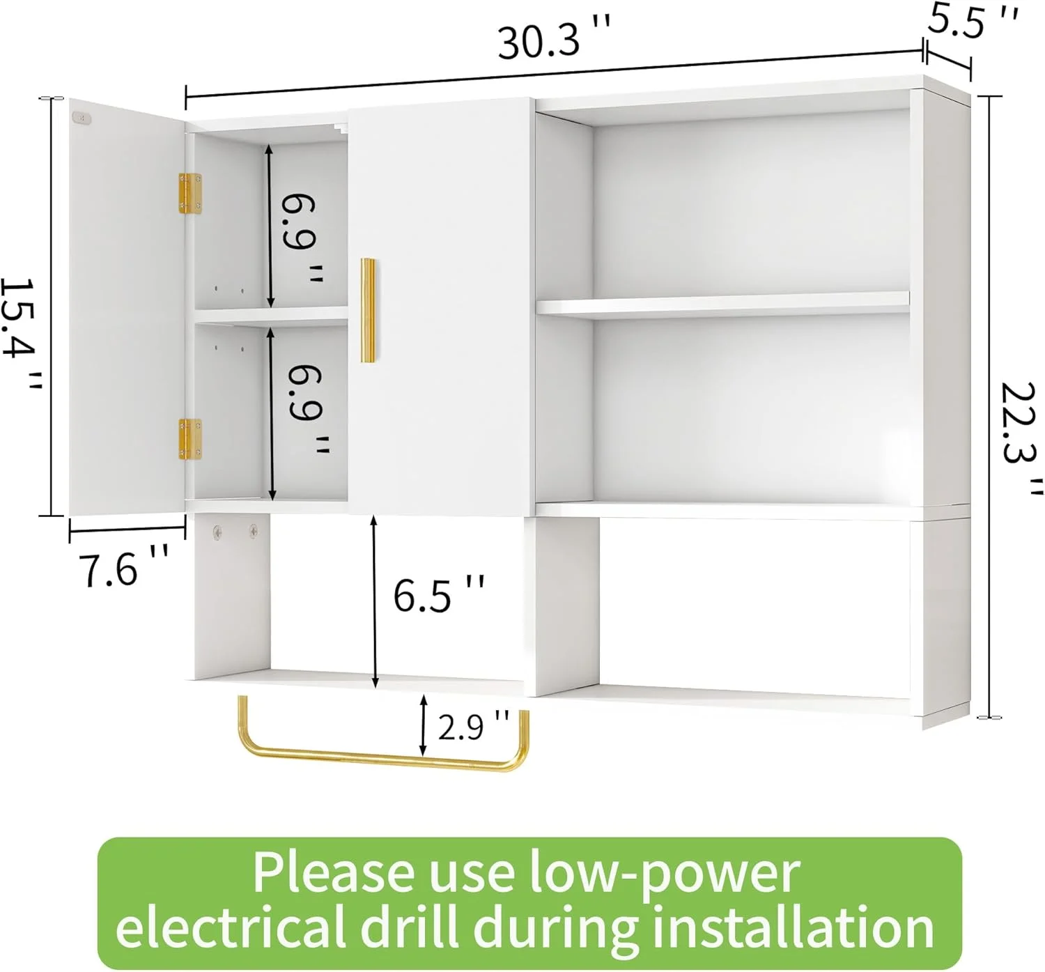 Bathroom Wall Cabinet Solid Wood Large Wall Mounted Medicine Cabinet with 2 Doors and 4 Open Shelves Over Toilet Storage Cabinet with Towel Bar (White)