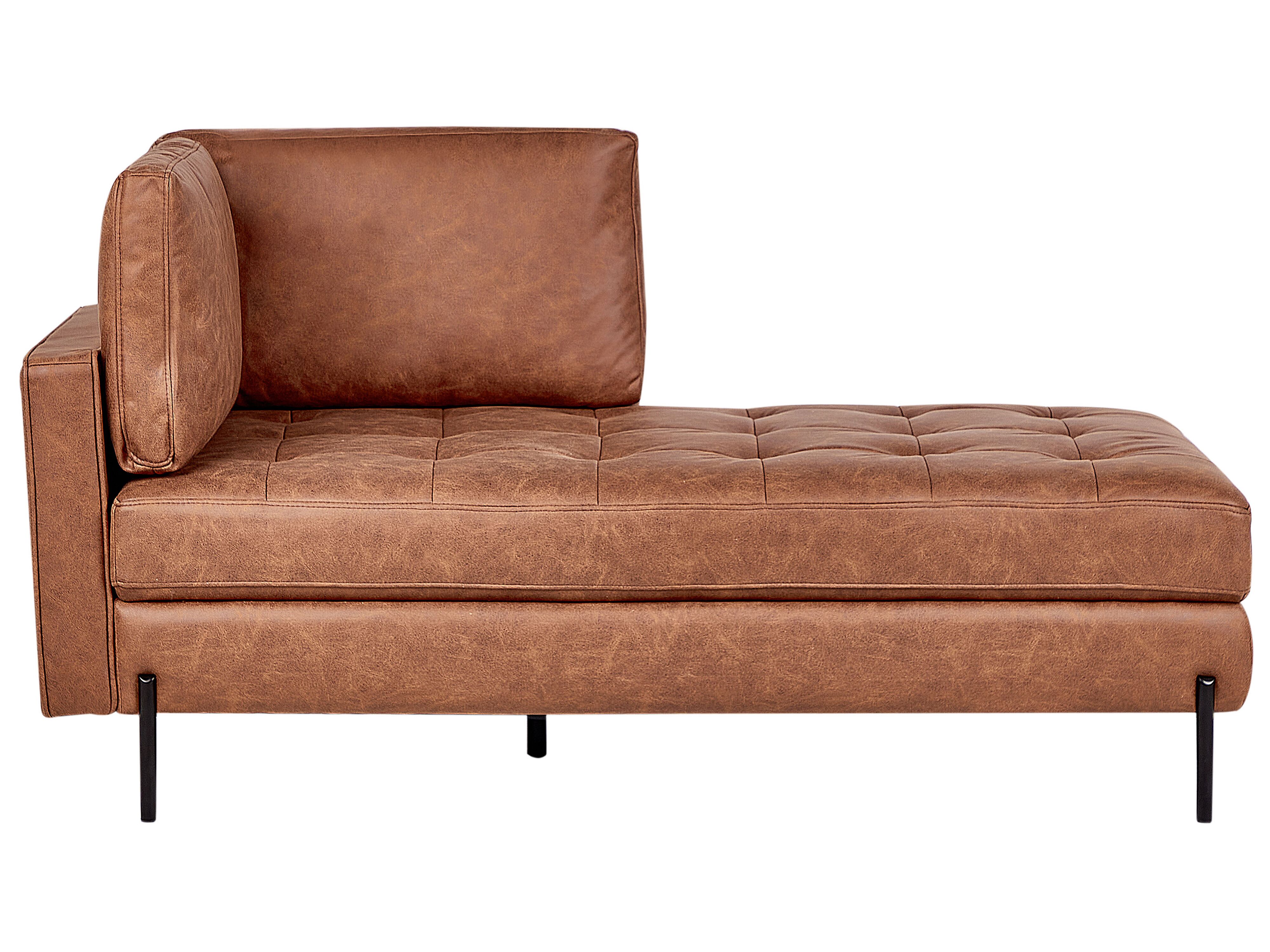 Left-Hand Chaise Lounge REBAIS Faux Leather Golden Brown