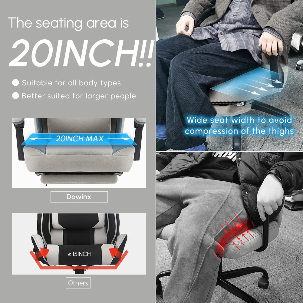Dowinx Gaming Chair with Pocket Spring Cushion, Breathable Fabric Computer Chair with Gel Pad, Comfortable Office Chair with Storage Bag, Massage Game Chair with Footrest, Green - Image 17