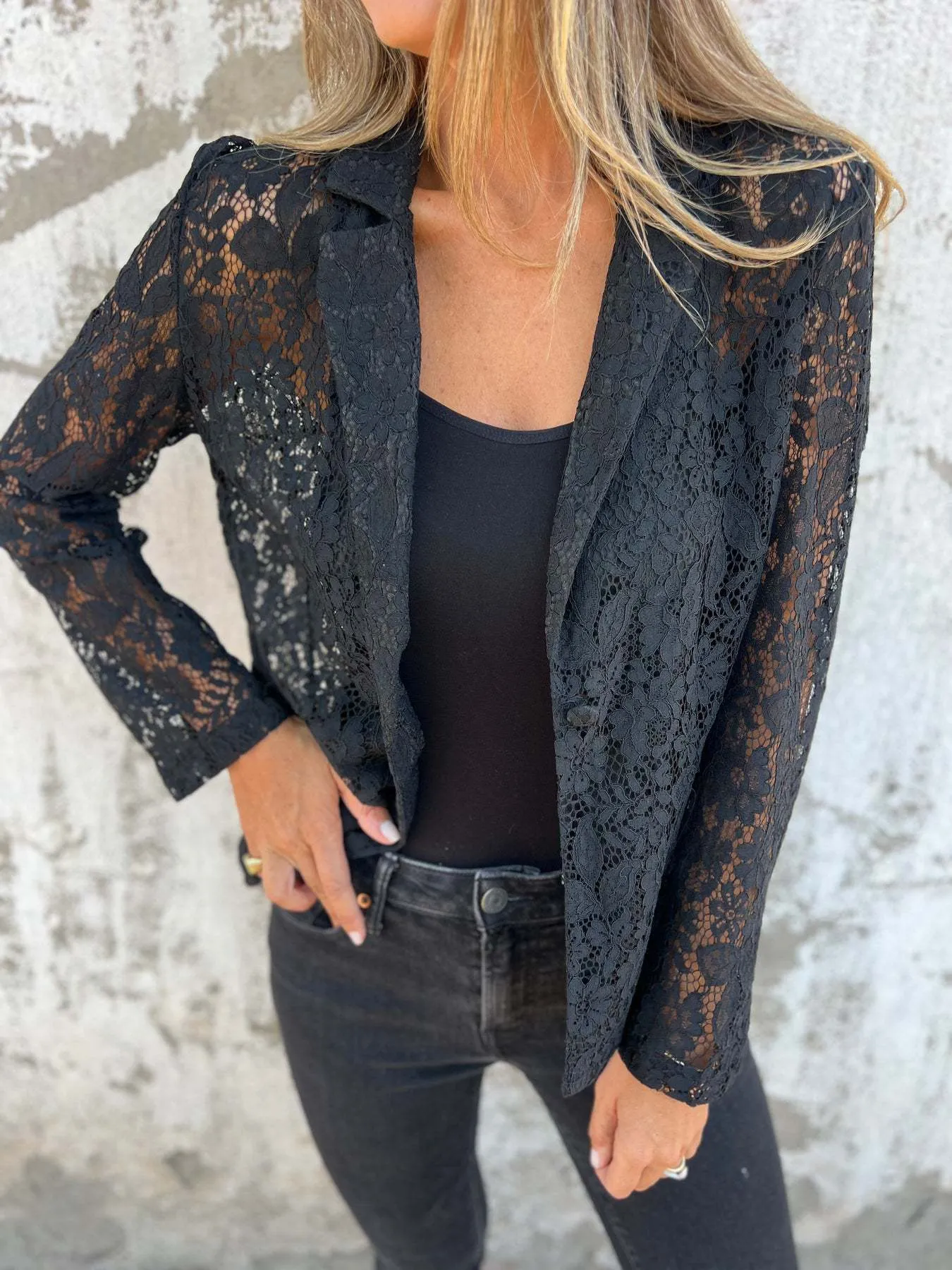Full Size Lace Open-Front Blazer Plus Size - ZKZOOK