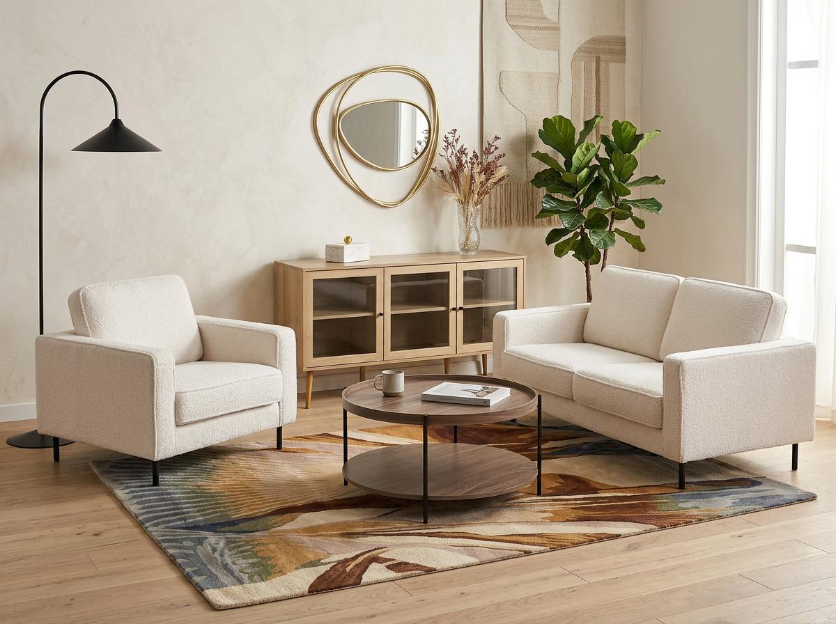 Living Room Set 4 Seater SAVALEN Boucle White