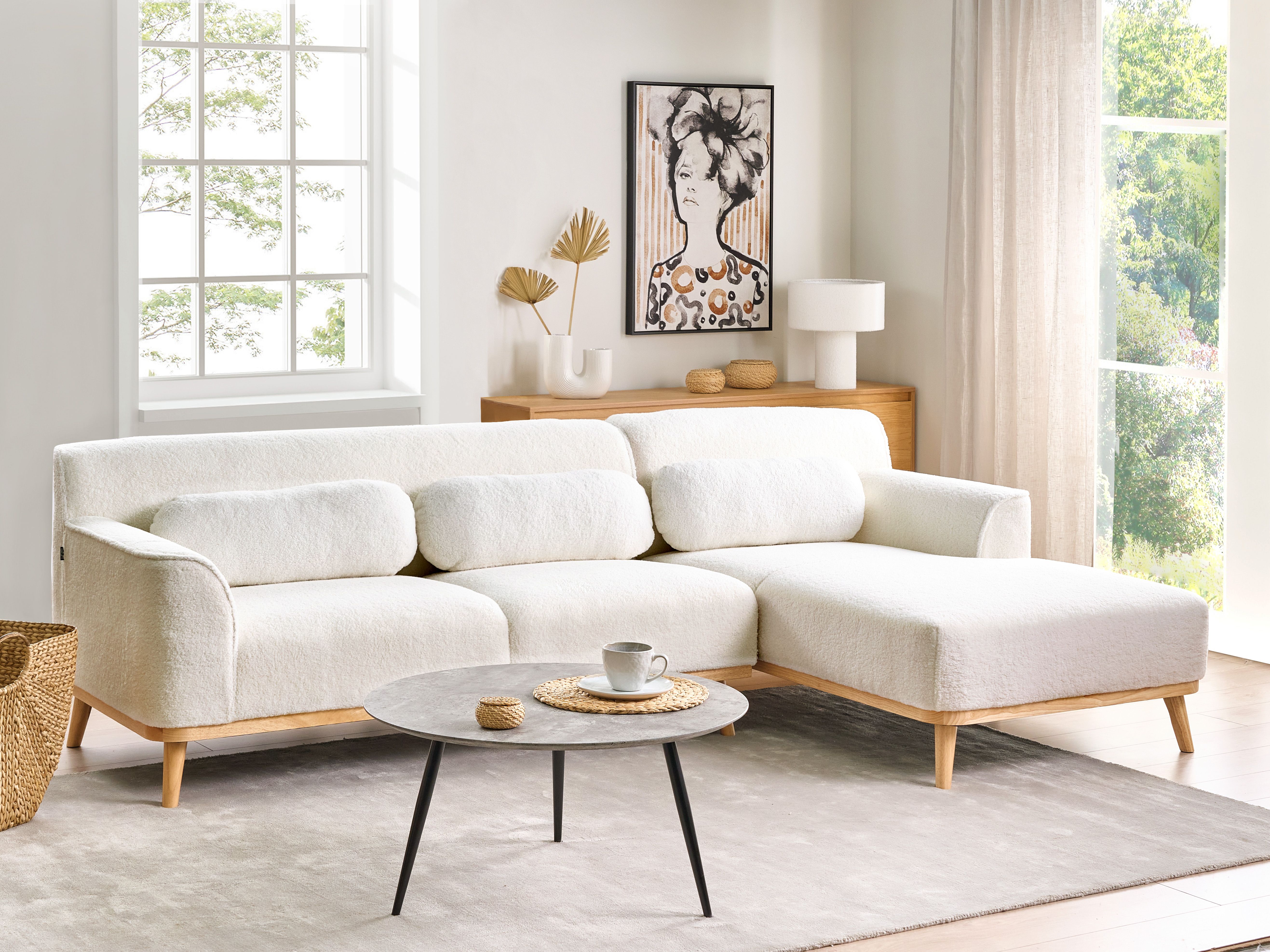 Corner Sofa 3 Seater SIMOS Boucle White Left Hand
