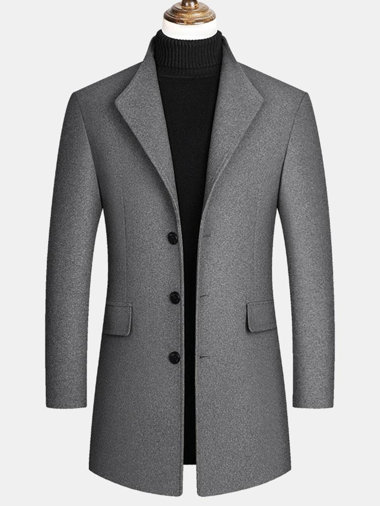 Wide Lapel Woolen Overcoat
