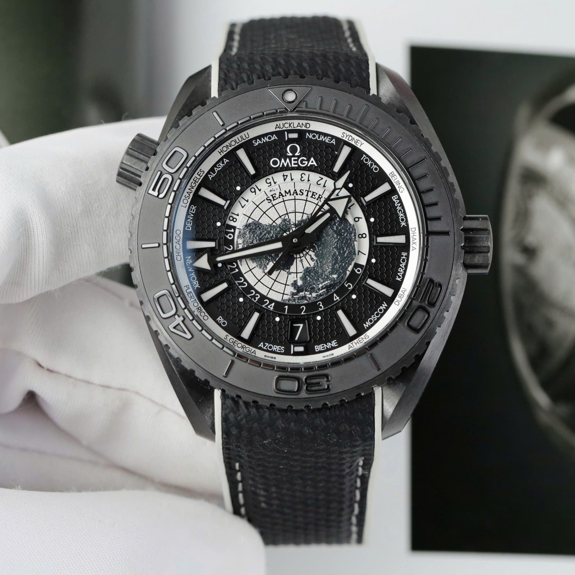 Omega Seamaster Planet Ocean Worldtimer Imitation Watches Black Ceramic Rubber Strap VS Factory 45.5mm - Top club
