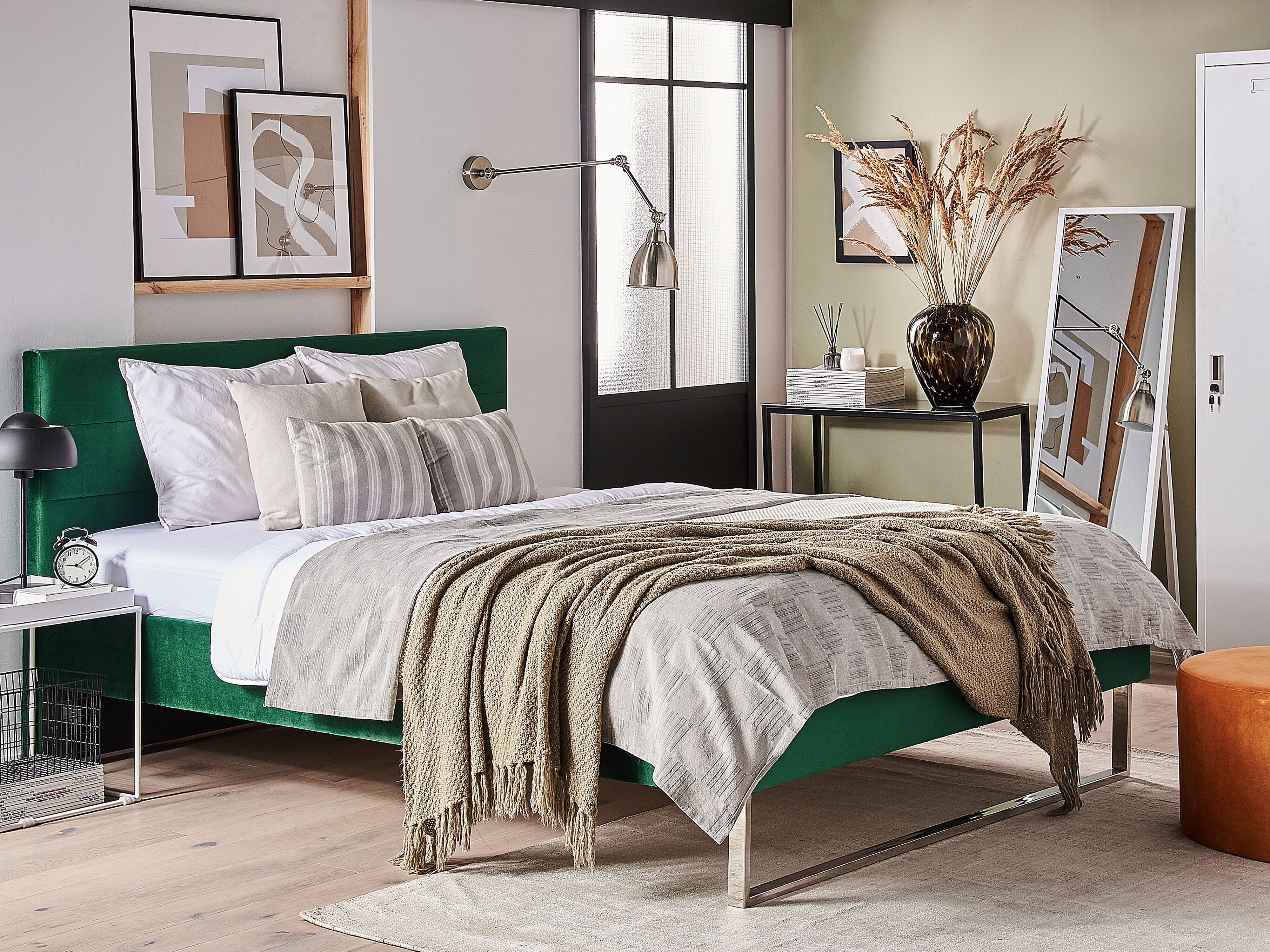 Bed Velvet BELLOU 180 x 200 cm (EU Super King) Green