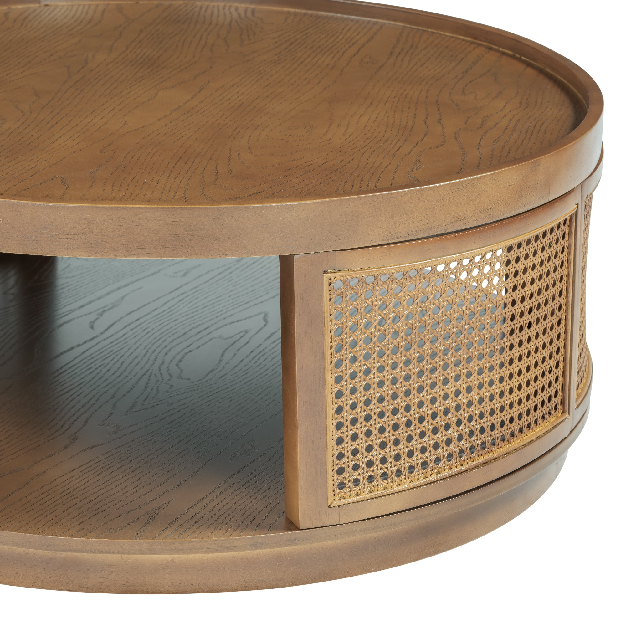 Harper & Bright Designs Rattan Round Coffee Table with Storage Shelf, Round Cane Wood Center Table for Living Room, 37'' Brown - Image 6