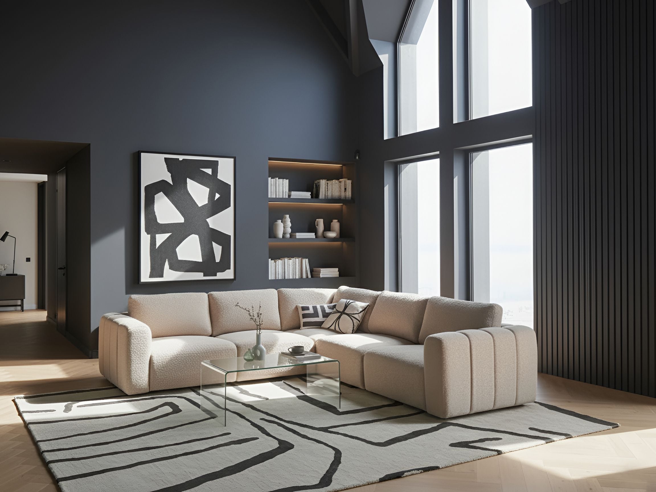 Modular Corner Sofa 5 Seater KIVVIK Boucle Beige Left Hand