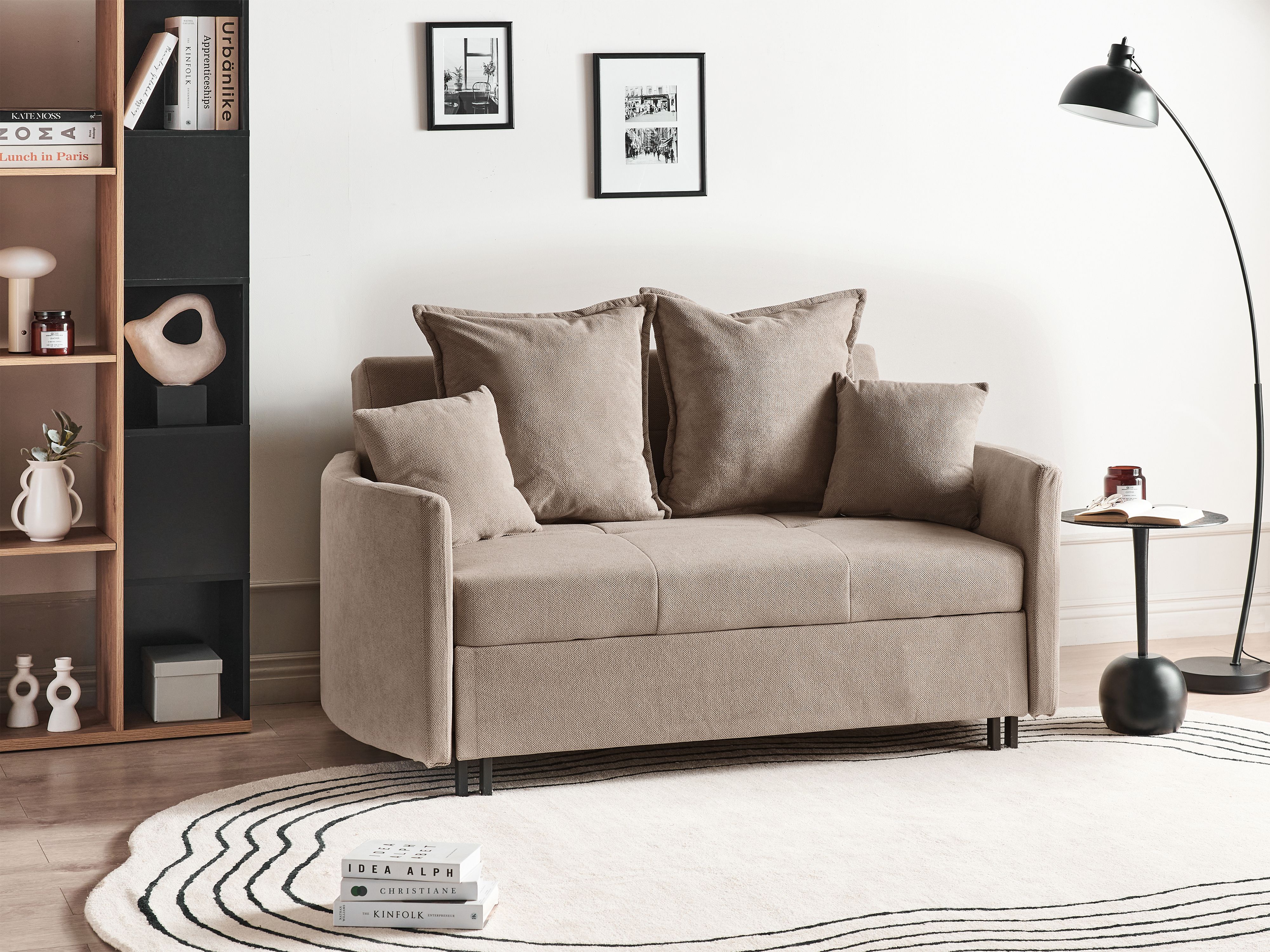 Sofa Bed 2 Seater HOVIN Fabric Taupe