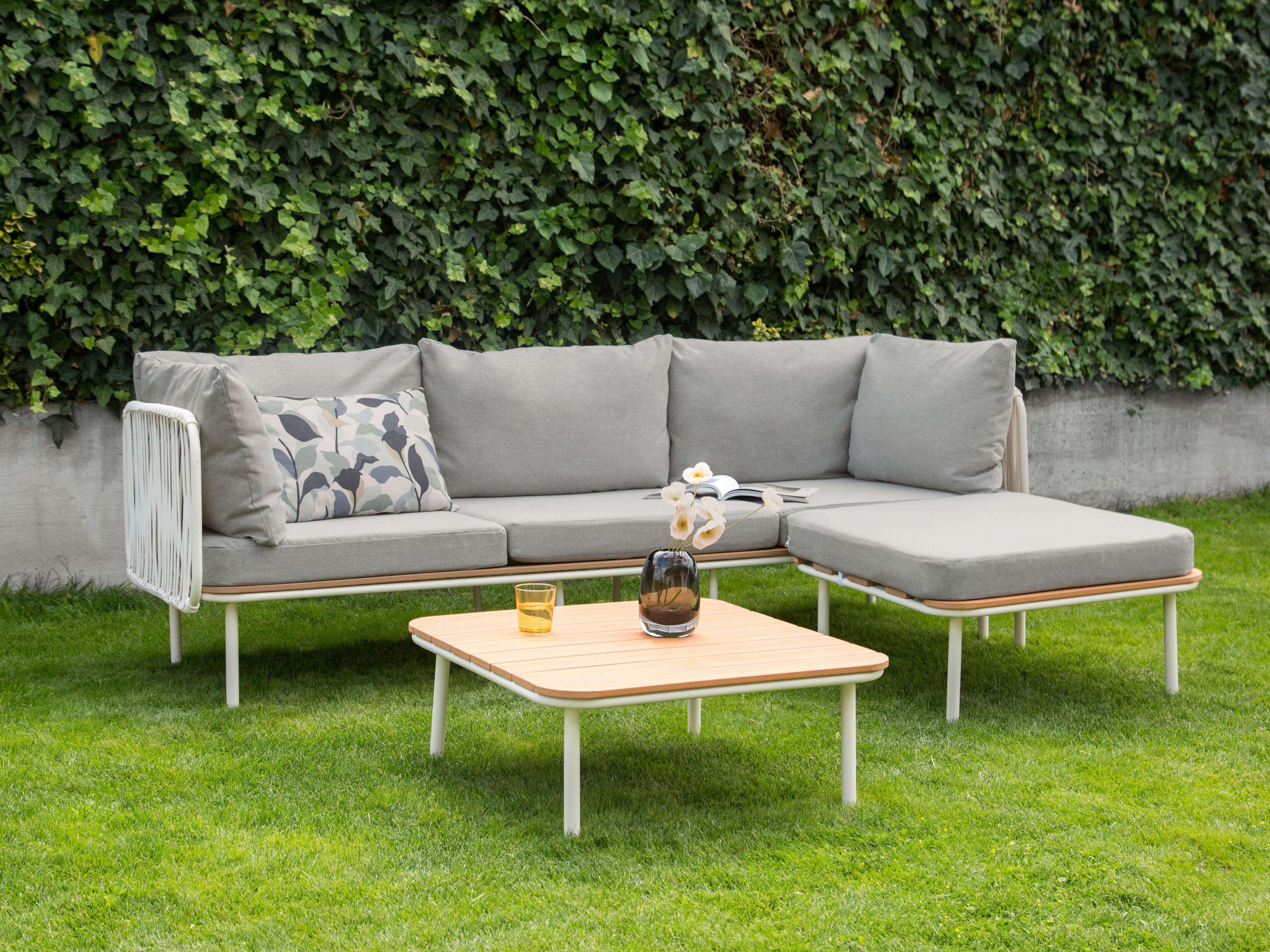 Garden Lounge Set with Table and Ottoman 3 Seater SENISE Metal Grey