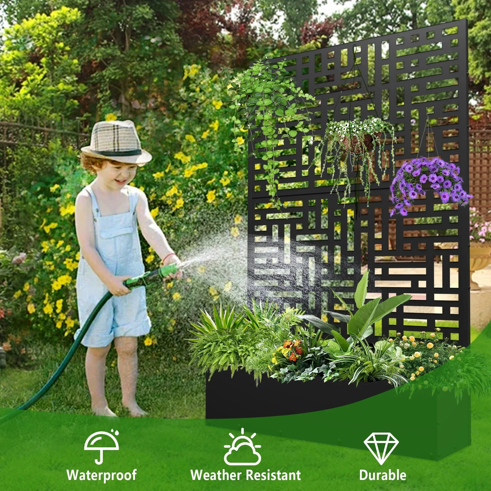 FOOWIN 71 in H Metal Trellis Planter Raised Garden Bed With Drainage Hole, Black - Image 2 FOOWIN 71 in H Metal Trellis Planter Raised Garden Bed With Drainage Hole, Black - Image 2
