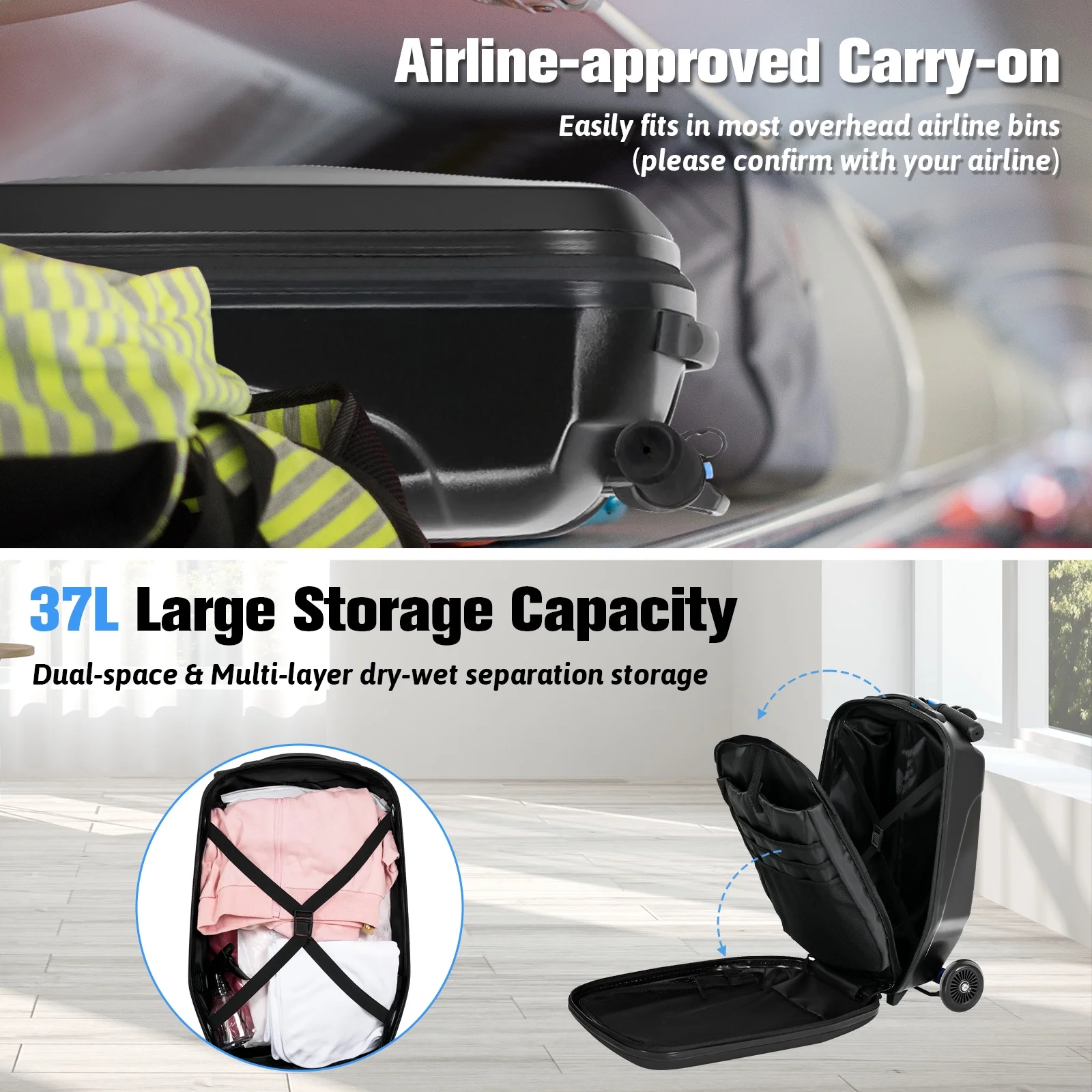 Advwin Scooter Luggage for Kids & Adults, Hardside Ride on Suitcase for Kids Ages 4-15 Multifunctional Lightweight Foldable Carry on Luggage with Wheels Ride on for Children Teenagers, Pink - Image 18