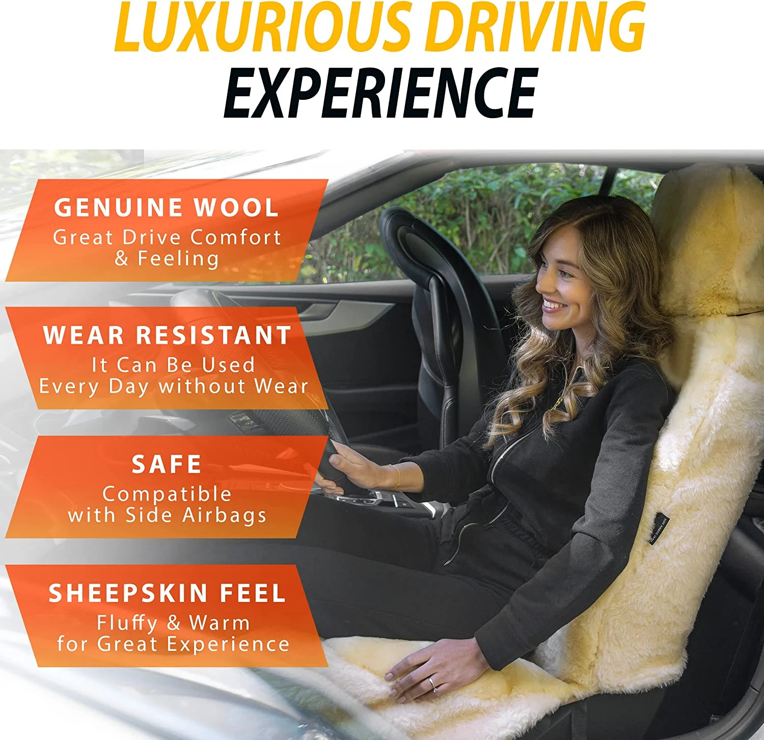 Zone Tech Genuine Sheepskin Ivory Car Seat Cover, Fluffy Luxury Wool Front Seat Covers, Universal Fits Car, Truck, SUV, & Van - Image 6
