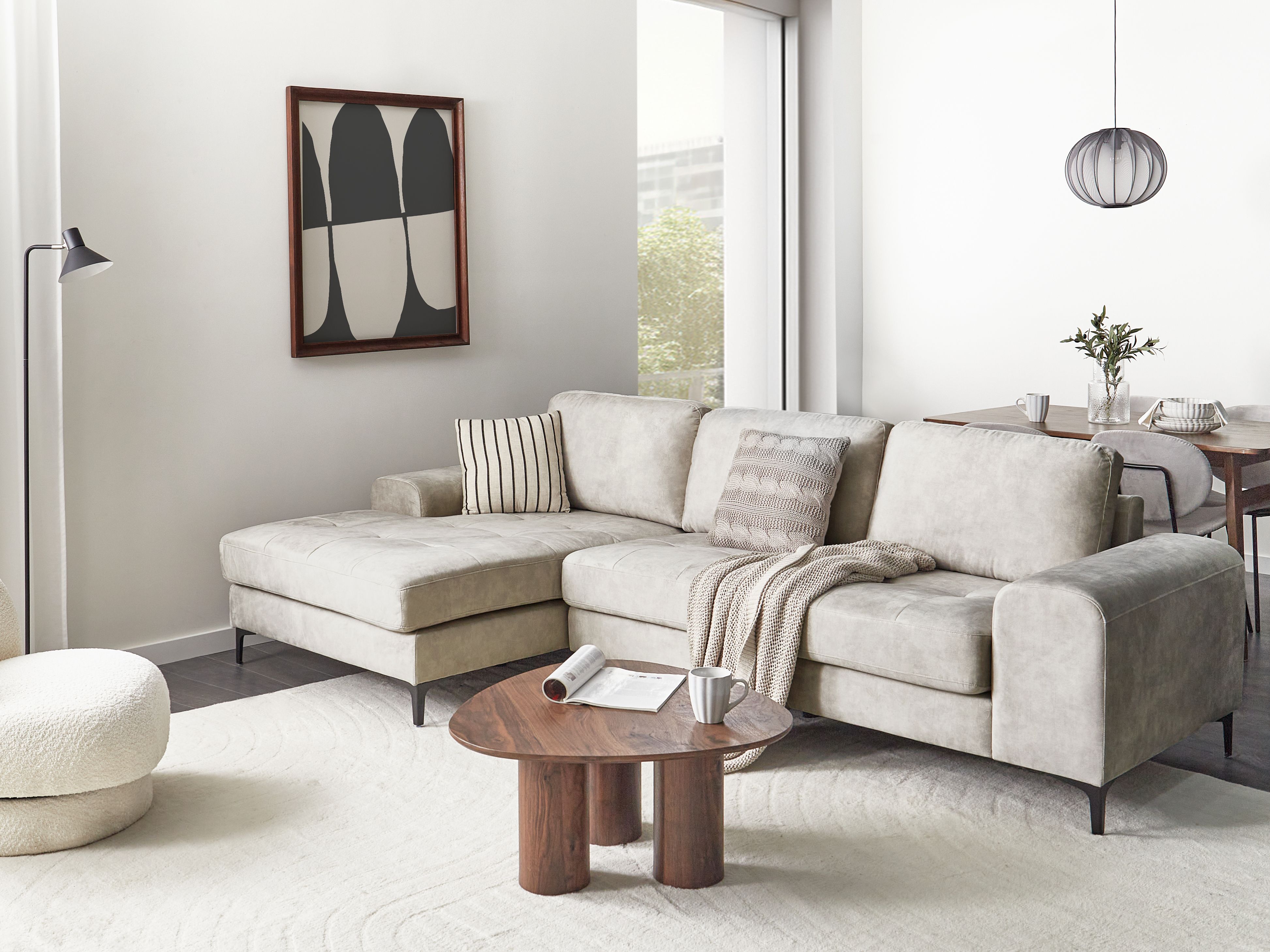 Corner Sofa 4 Seater KIRUNA Velvet Light Beige Right Hand