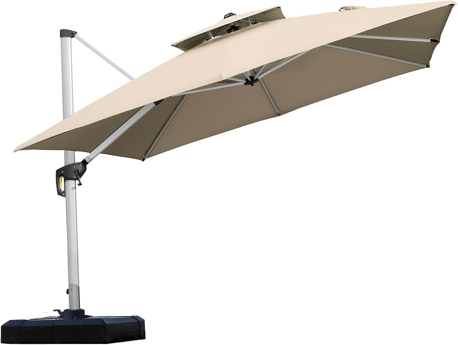 PURPLE LEAF 10ft Patio Umbrella Outdoor Square Large Cantilever Windproof Offset and Heavy Duty Sun Umbrella for Garden Deck Pool  Beige