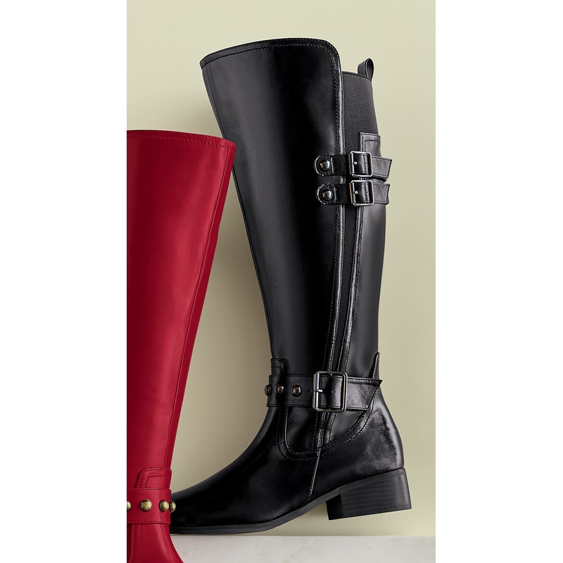 Knee-Length Women's Riding Boot with Buckles and Studded Straps - MIDNIGHT VELVET CATALOG