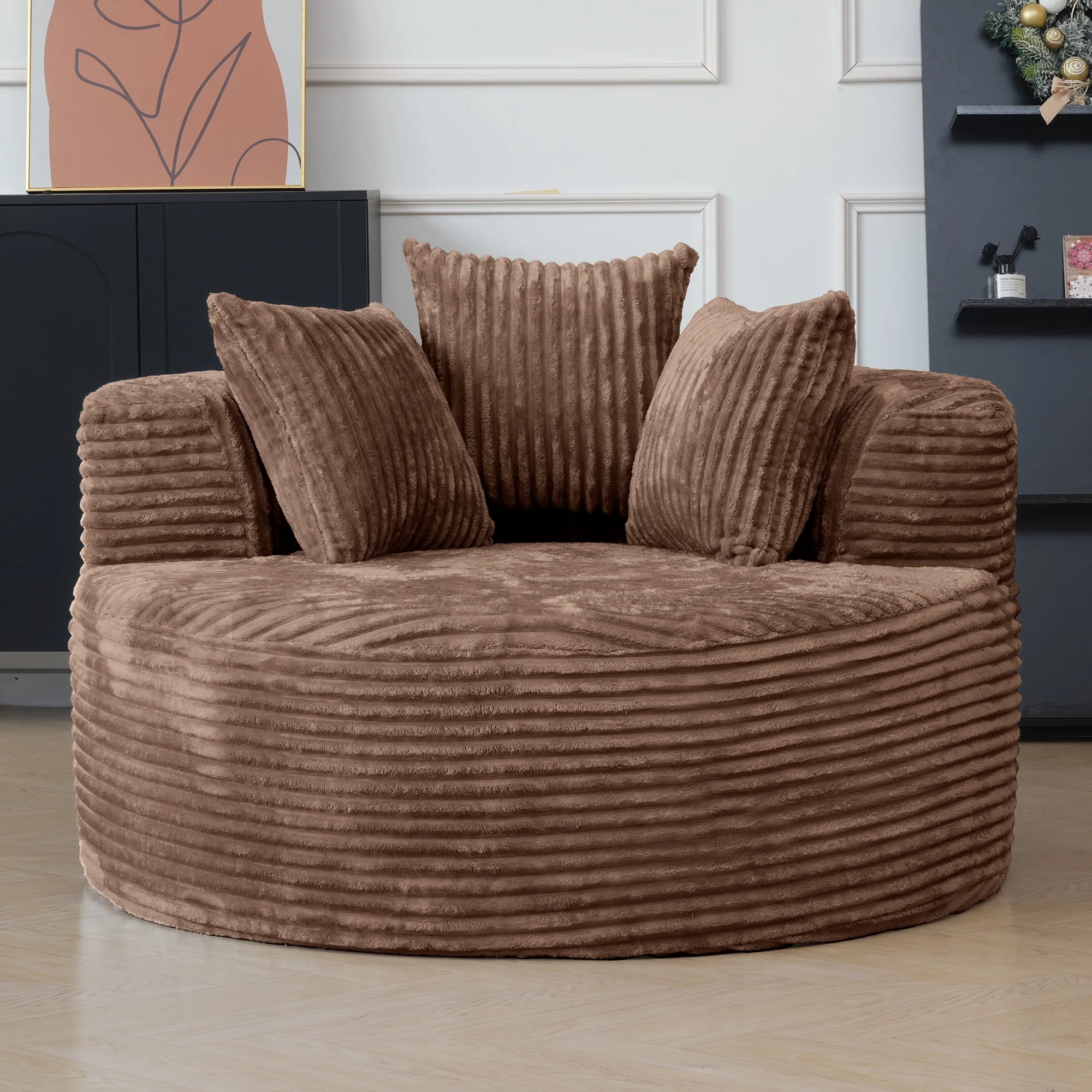 Sodrens Oversized Chaise Lounge Chair Indoor,Upholstered Sofa Bed with Throw Pillows and Armrests,Sleeper Chair for Living Room,Bedroom,Brown,Corduroy - Image 87
