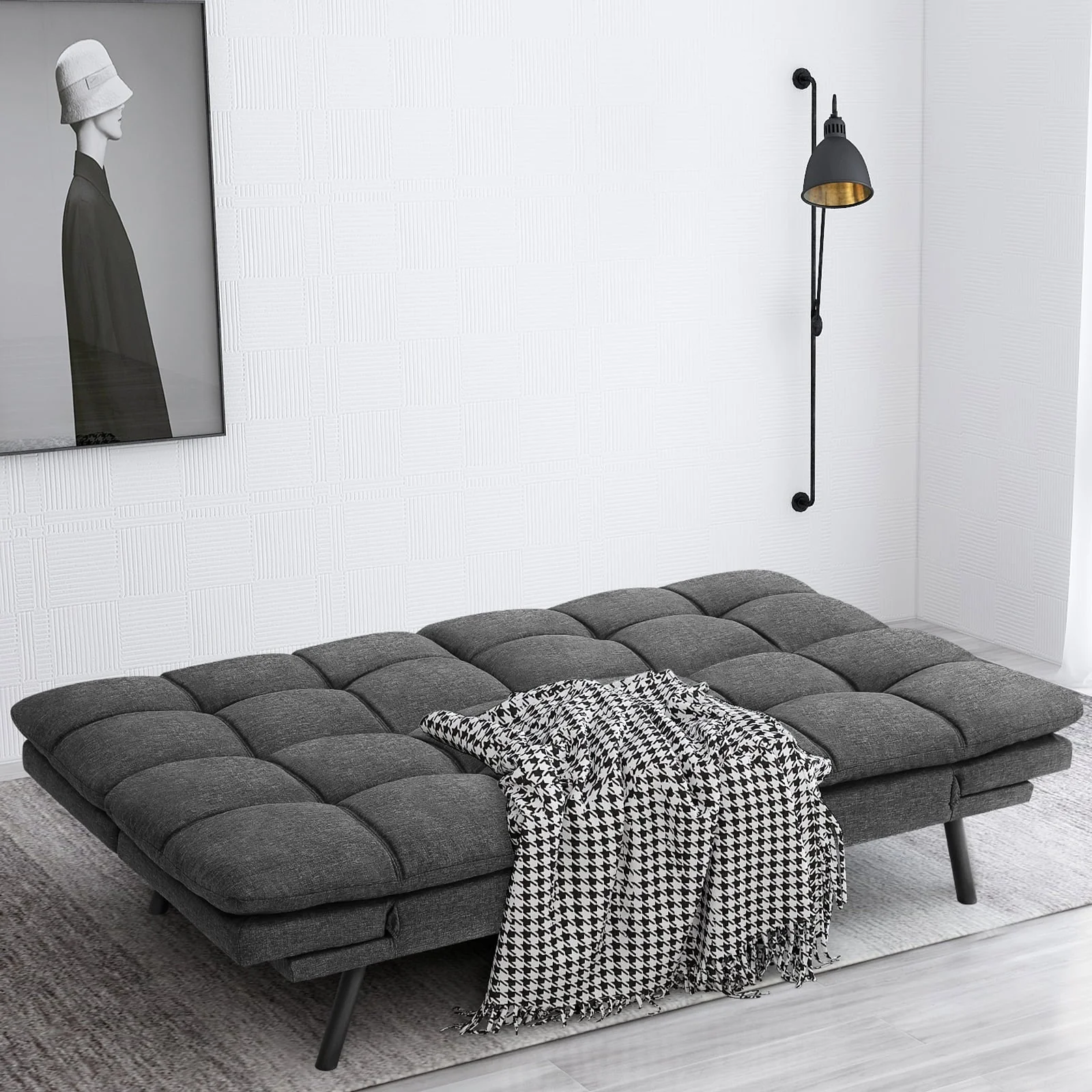 Convertible Memory Foam Futon Sofa Bed with Adjustable Armrests and Backrest,Gray - Image 8