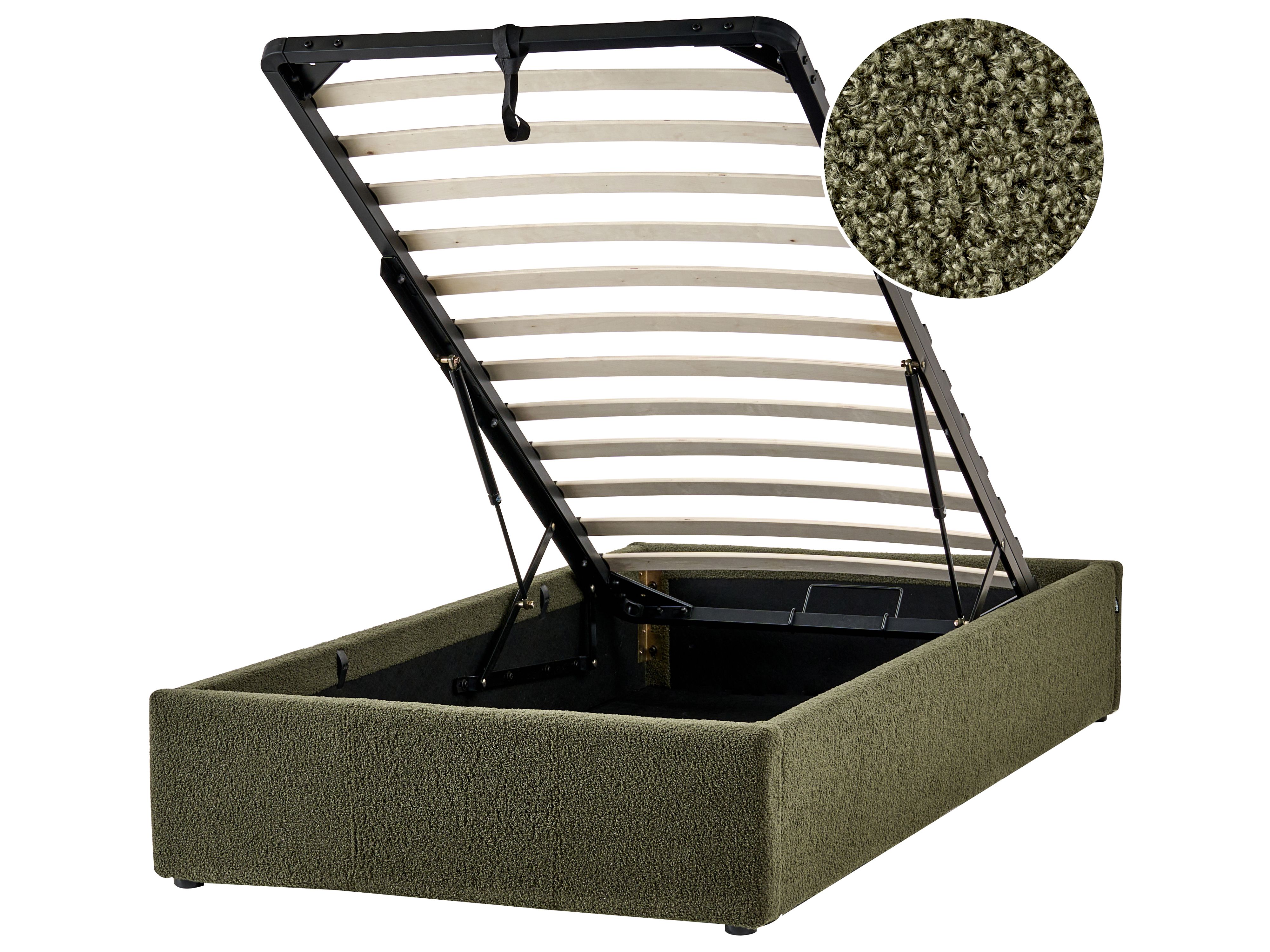 Ottoman Bed without Headboard Boucle DINAN 90 x 200 cm (EU Single) Dark Green
