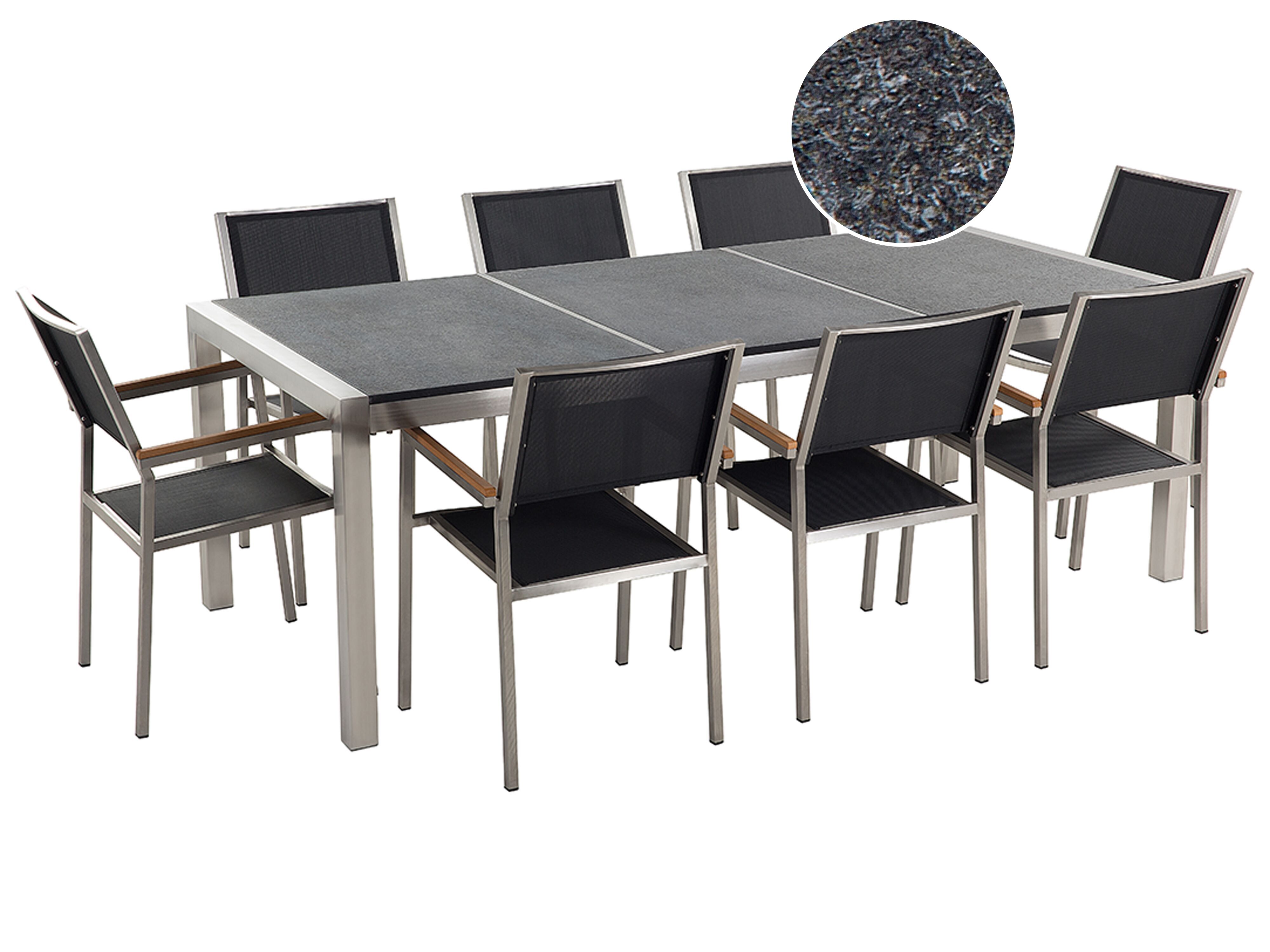Garden Dining Set 8 Seater GROSSETO Triple Plate Granite Flamed Black