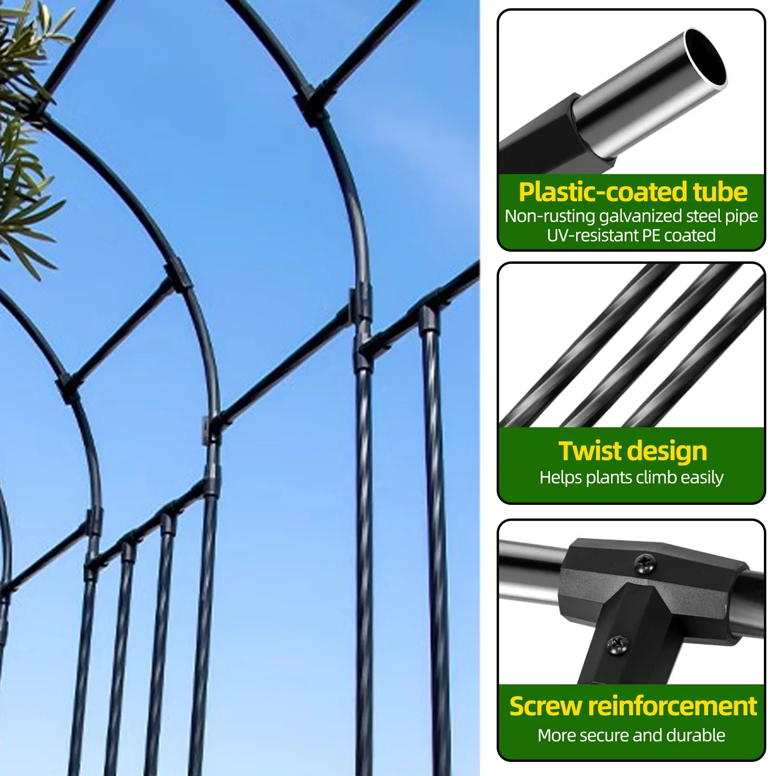Garden Arch Trellis - Length: 126in, Height: 94.5in Garden Arch Arbor Trellis for Climbing Plants Outdoor - Garden Arch for Lawn, Party, Ceremony Wedding Decoration