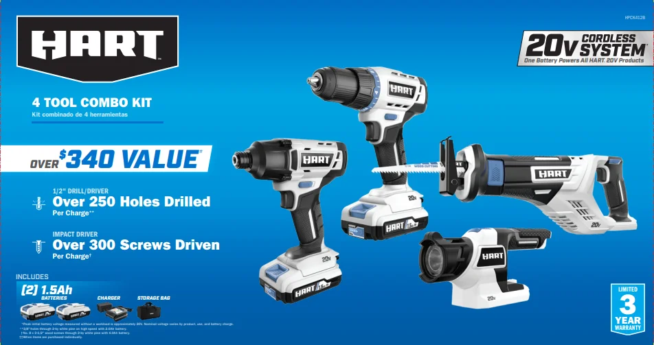 HART 20-Volt Cordless 4 Tool Combo Kit - Image 2