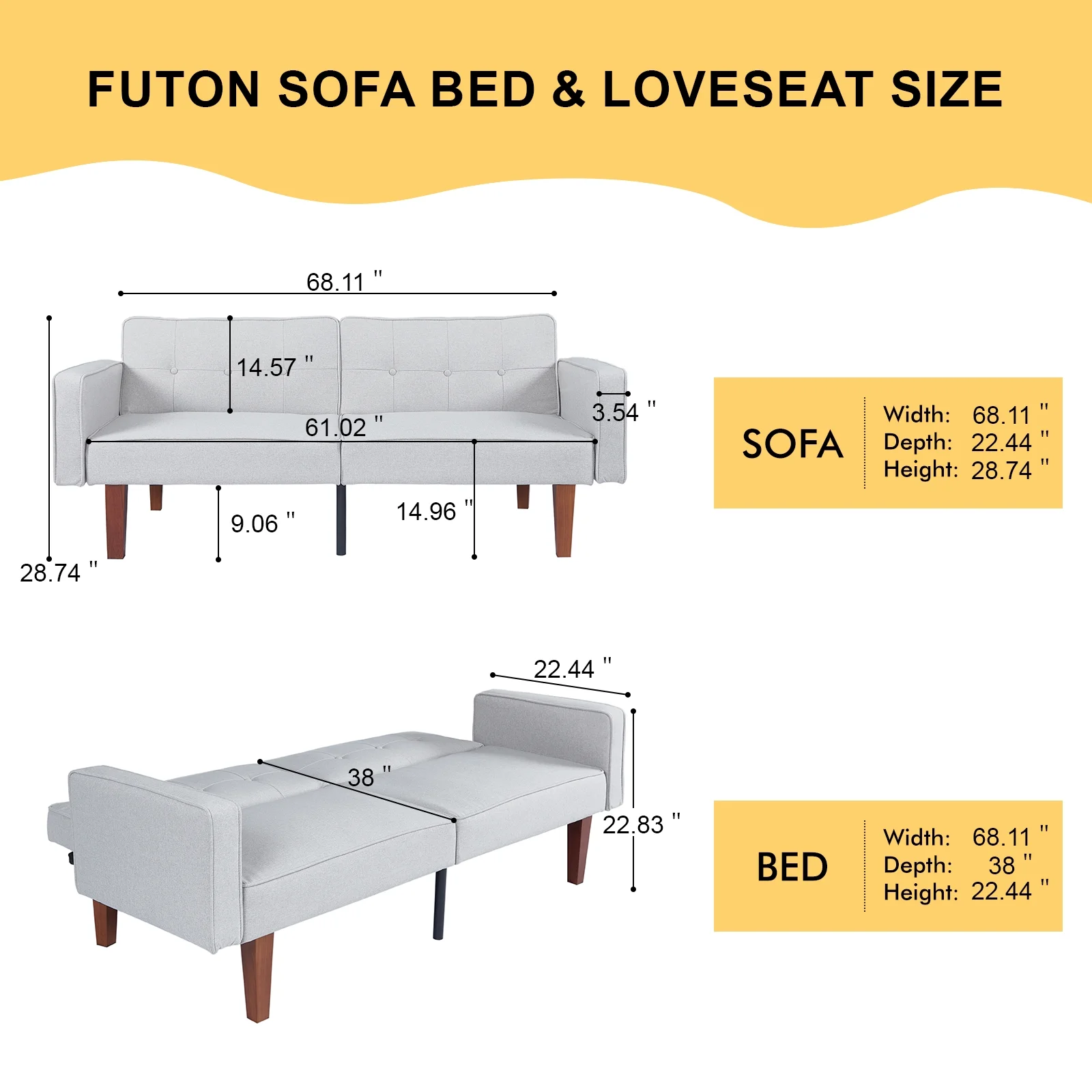 Sofa Bed, Convertible Memory Foam Futon Couch, Adjustable Sleeper Sofa Bed for Living Room, Gray - Image 9