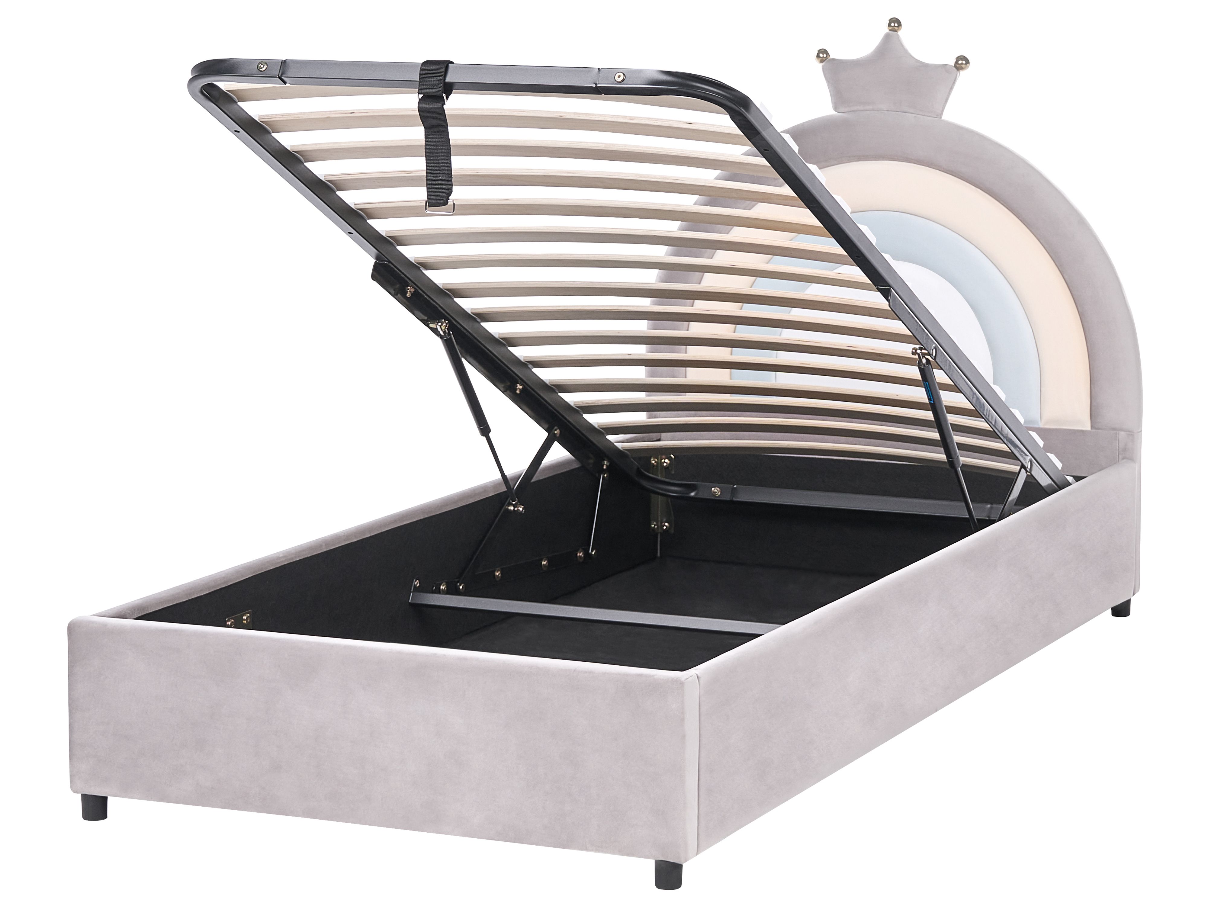 Kids Ottoman Bed Crown Velvet GRISETOT 90 x 200 cm (EU Single) Grey