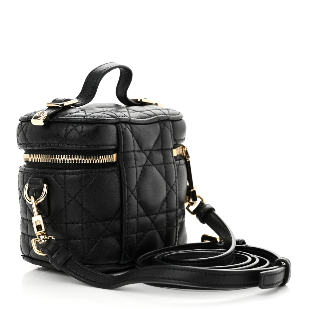 Dior Black Cannage Lambskin Leather Micro Lady Dior Vanity Case Gold Hardware Reps1:1High-quality replica