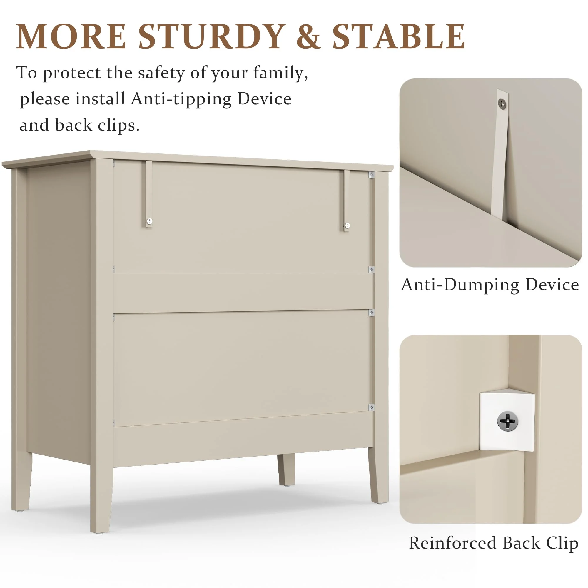 May Color Large White 3 Drawer Dresser Set of 2 with Fluted Panel, Modern Chest of Drawers with Silent Slide Drawers, Wood Accent Nightstand with Storage for Bedroom Living Room, Hallway - Image 49