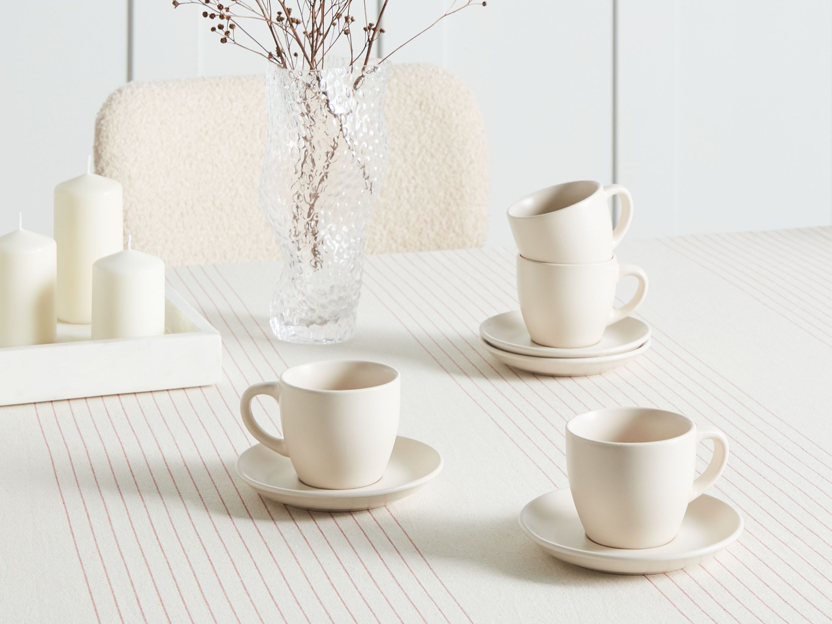 Set of 4 Cups with Saucers CARAWAY Stoneware Off-White