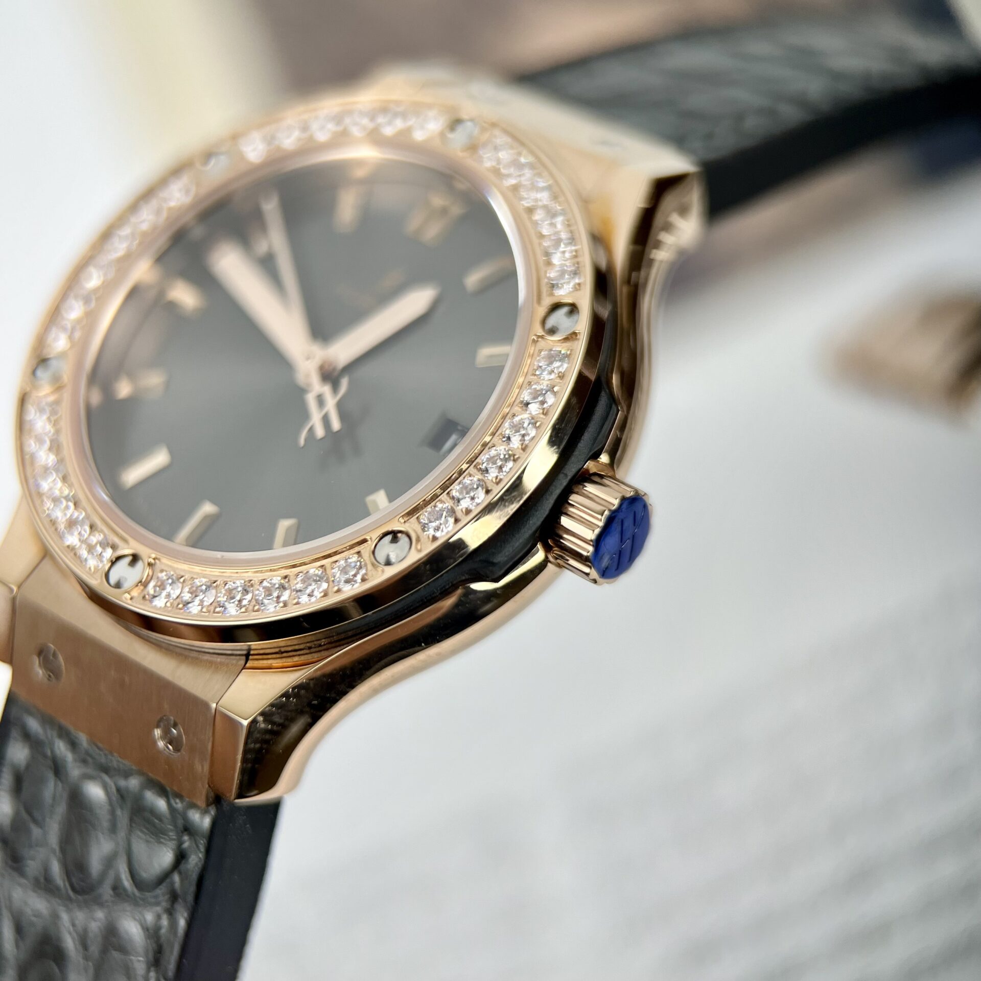 Hublot Replica 11 Watch Classic Fusion King Gold Women s Grey Dial Diamond Bezel 33mm - Top club