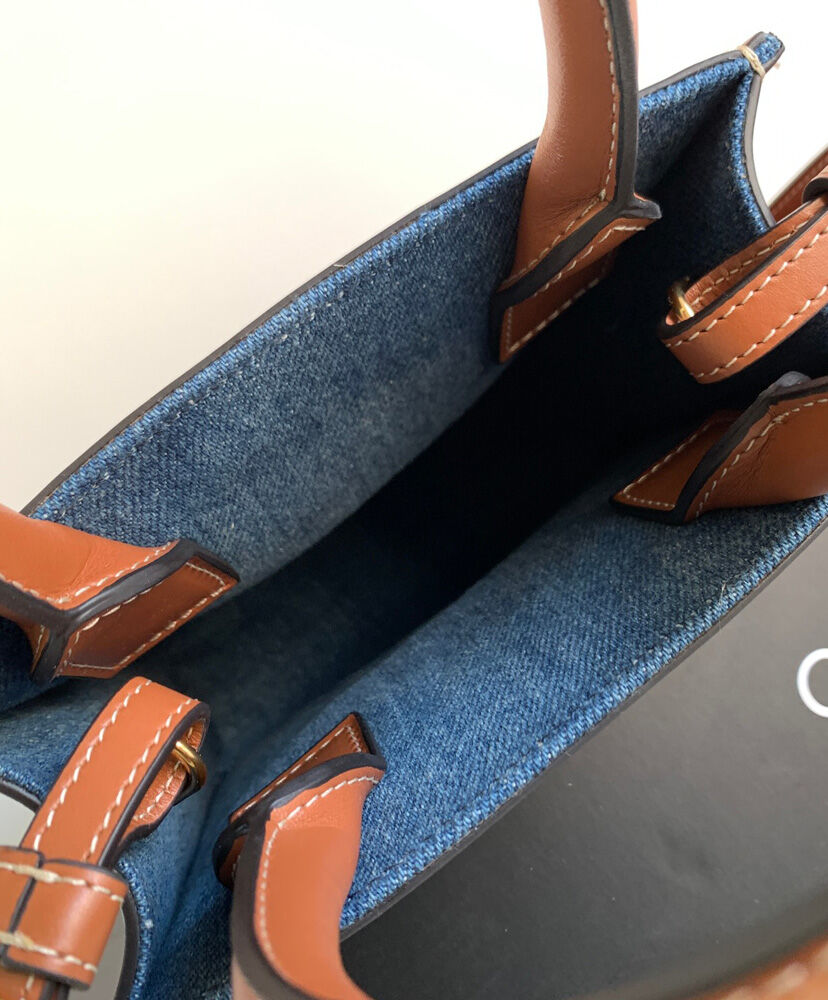 Celine Mini Vertical Cabas Celine In Denim With Celine All-Over Print Blue1:1High-quality replica