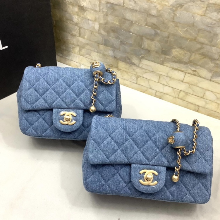 Chanel Classic Flag Bag Quilted Denim 20CM(Replica)1:1High-quality replica