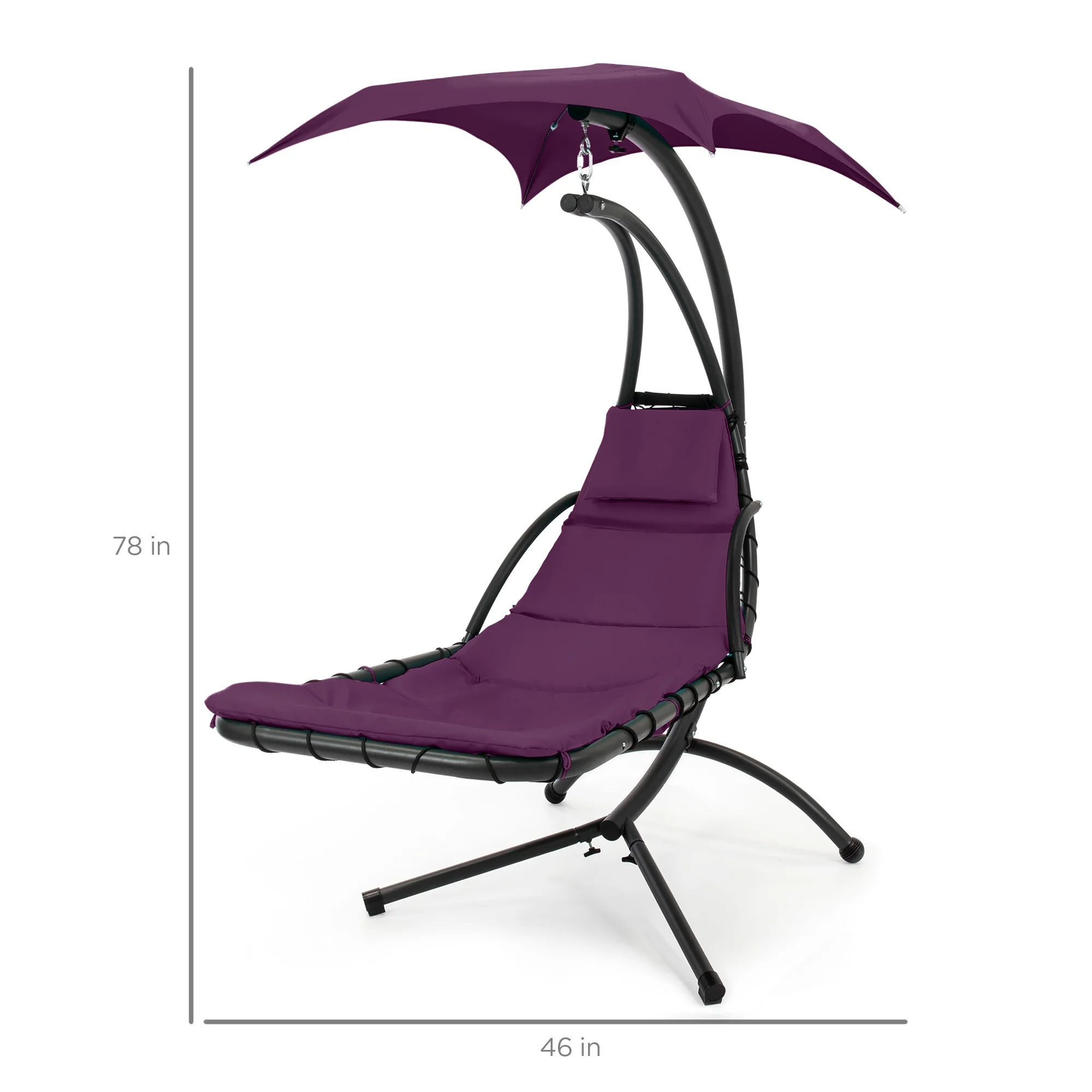 Best Choice Products Hanging Curved Chaise Lounge Chair Swing for Backyard, Patio w/ Pillow, Shade, Stand - Teal - Image 62