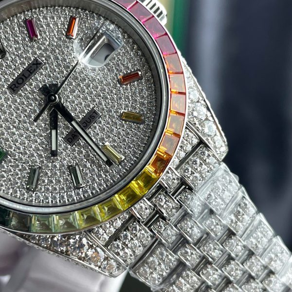 Rolex DateJust Replica Watch Full Moissanite Diamonds Hong Kong Dial Blue 41mm - Top club
