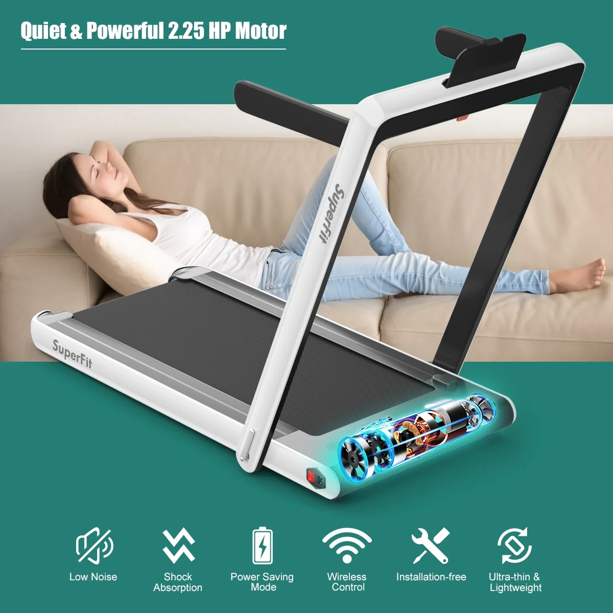 Gymax 2 in 1 Folding Treadmill 2.25HP Running Machine w/ Dual Display APP Control Black - Image 38