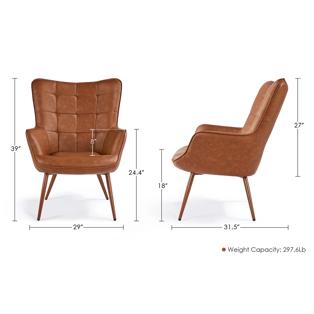 Alden Design Mid-Century Modern Faux Leather Wingback Accent Chair, Brown - Image 8