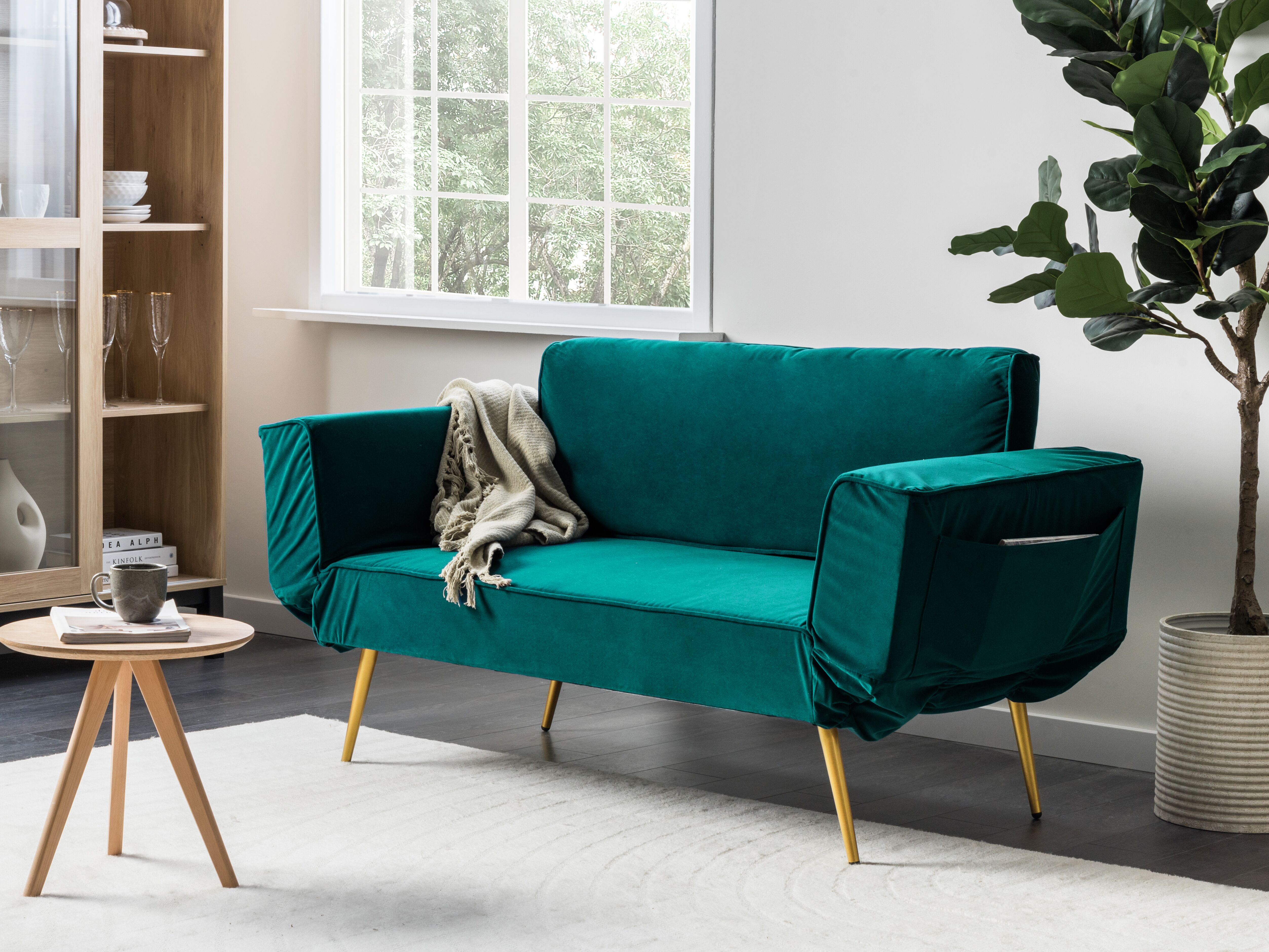 Sofa Bed 2 Seater SAARELA Velvet Emerald Green