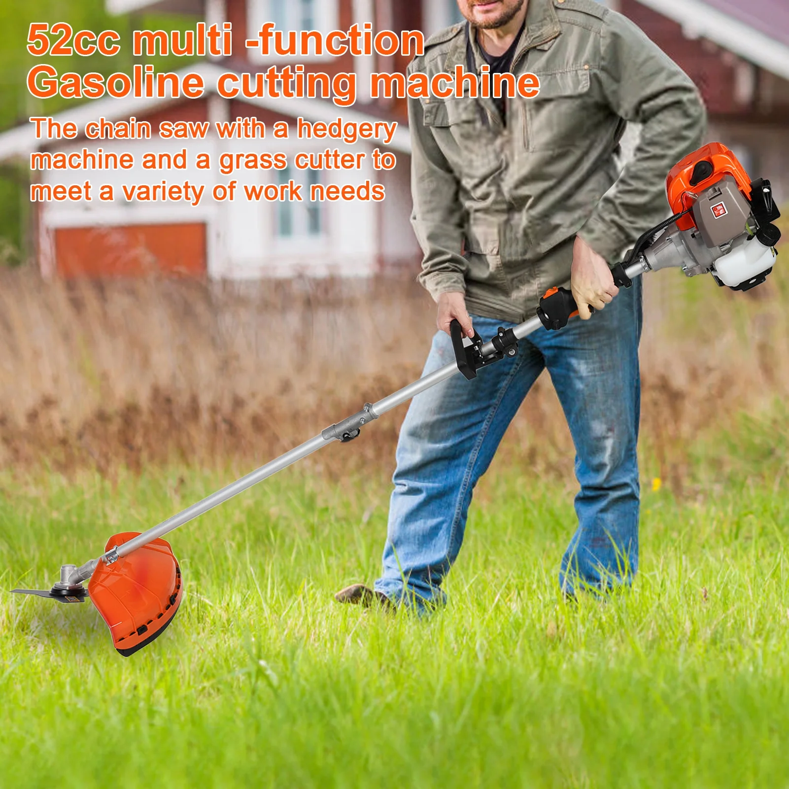 Gas Weed Eater 52cc, Powerful 2-Stroke Engine Weed Wacker with Multi-Function Attachments, 9500rpm Gas Powered Brush Cutter, Orange, for Lawn & Garden - Image 5
