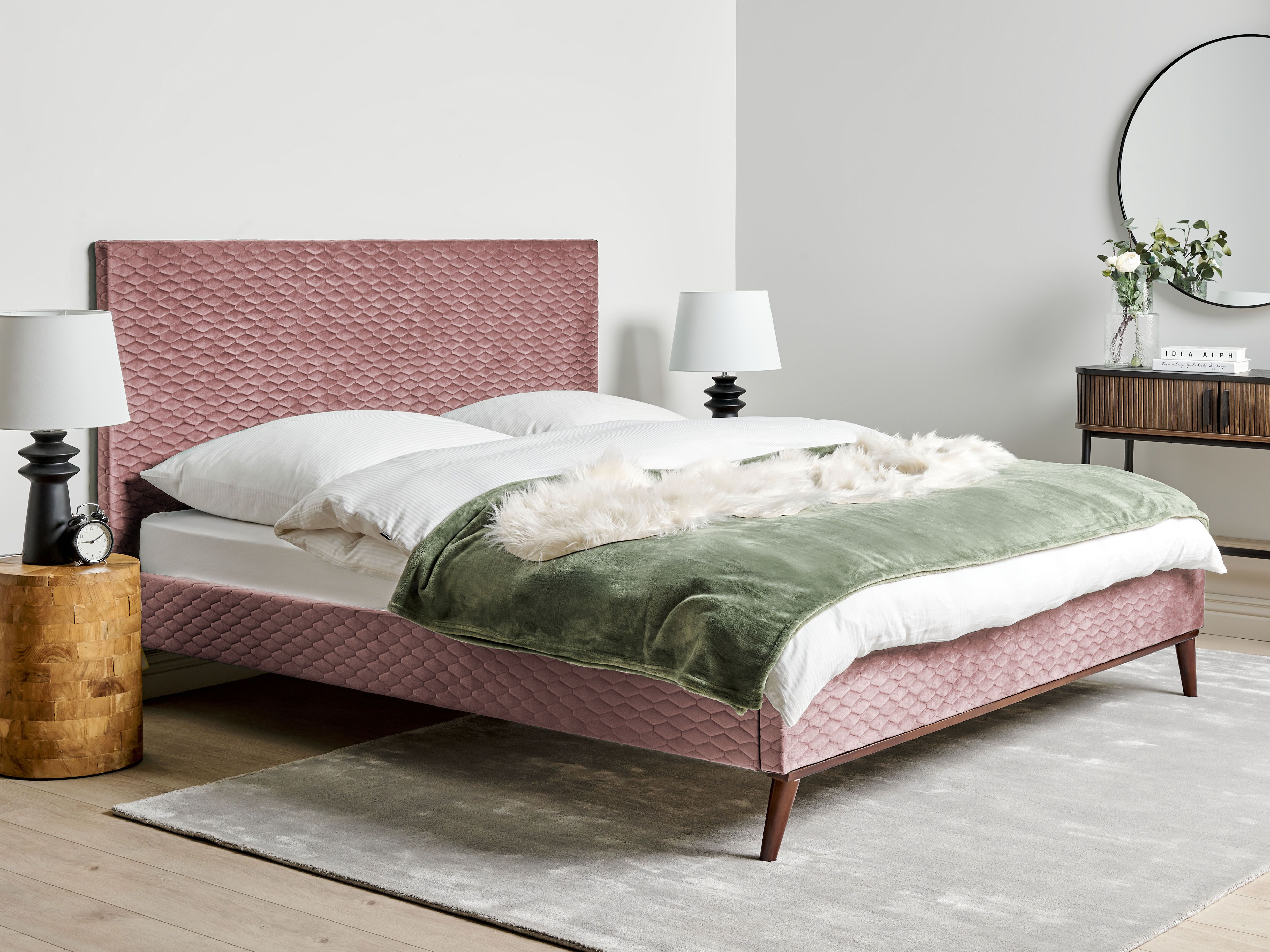 Bed Velvet BAYONNE 180 x 200 cm (EU Super King) Pink