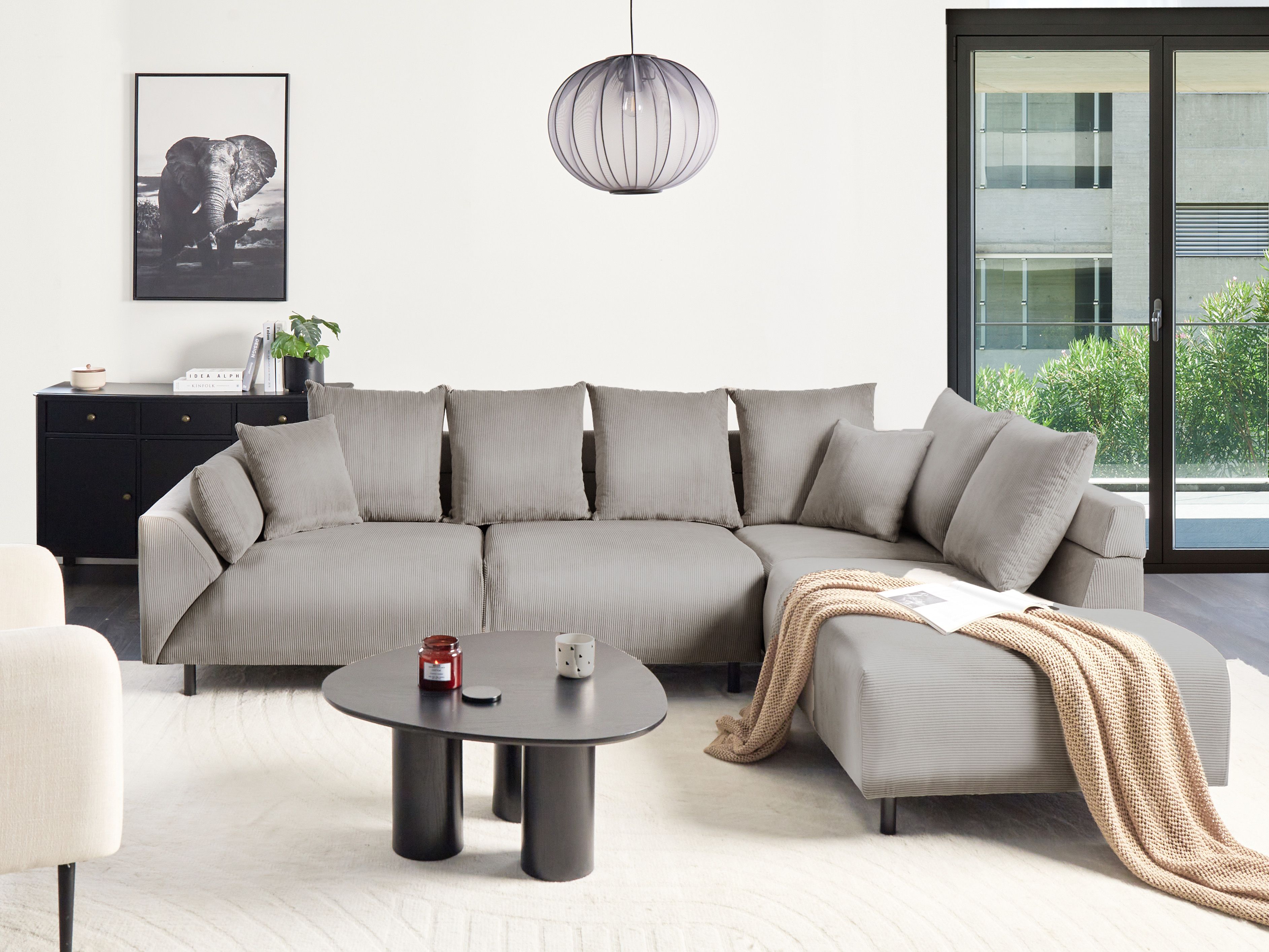 Corner Sofa 4 Seater LUNNER Corduroy Light Grey Left Hand