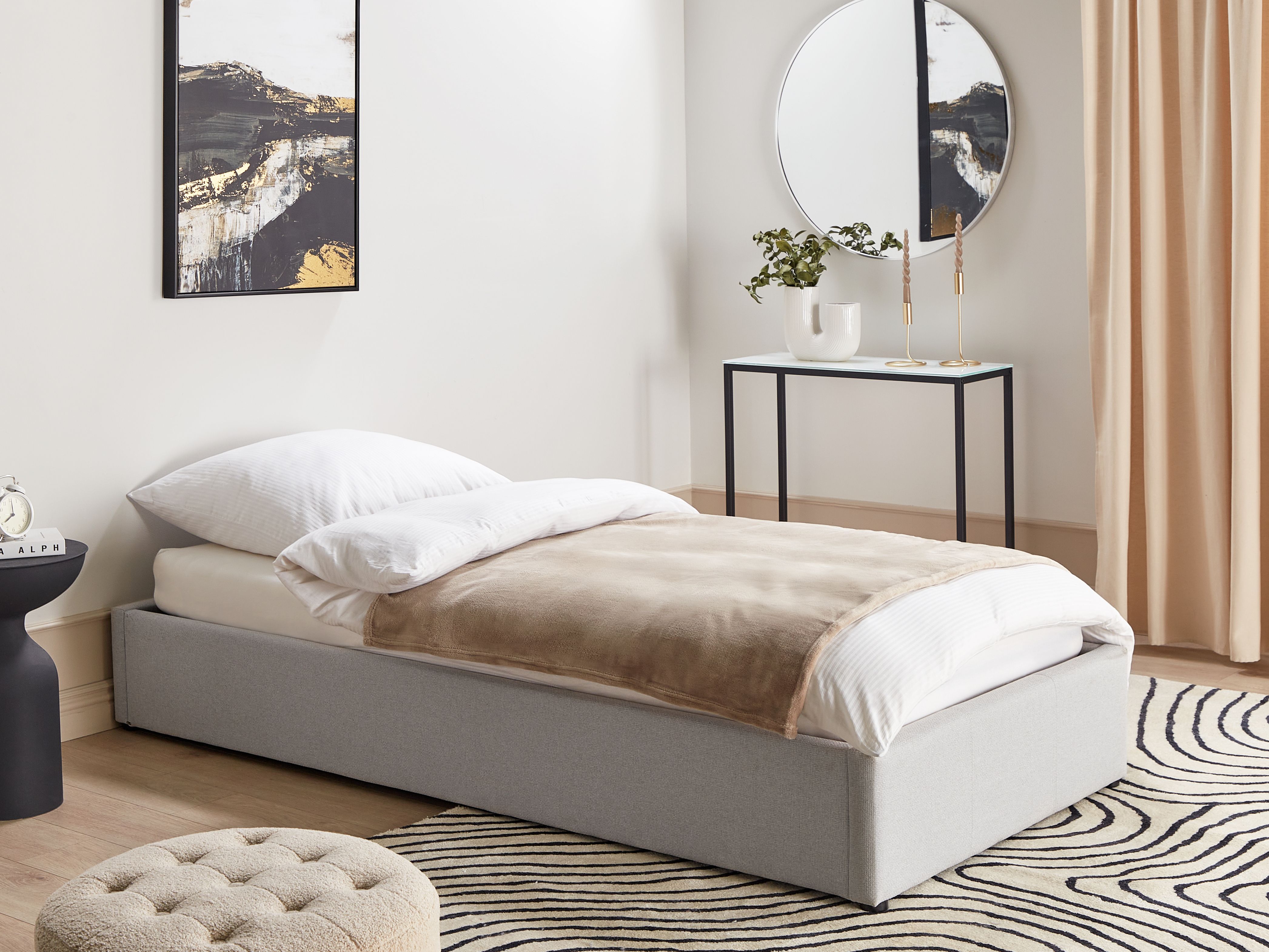 Ottoman Bed without Headboard Fabric DINAN 90 x 200 cm (EU Single) Light Grey