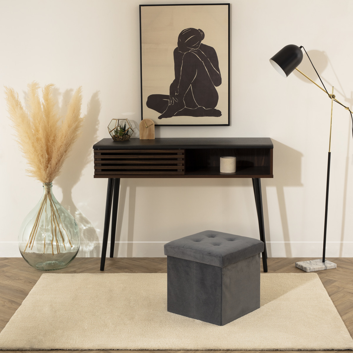 Folding pouf "Lysandre" Velvet, Mouse grey, 38x38 cm