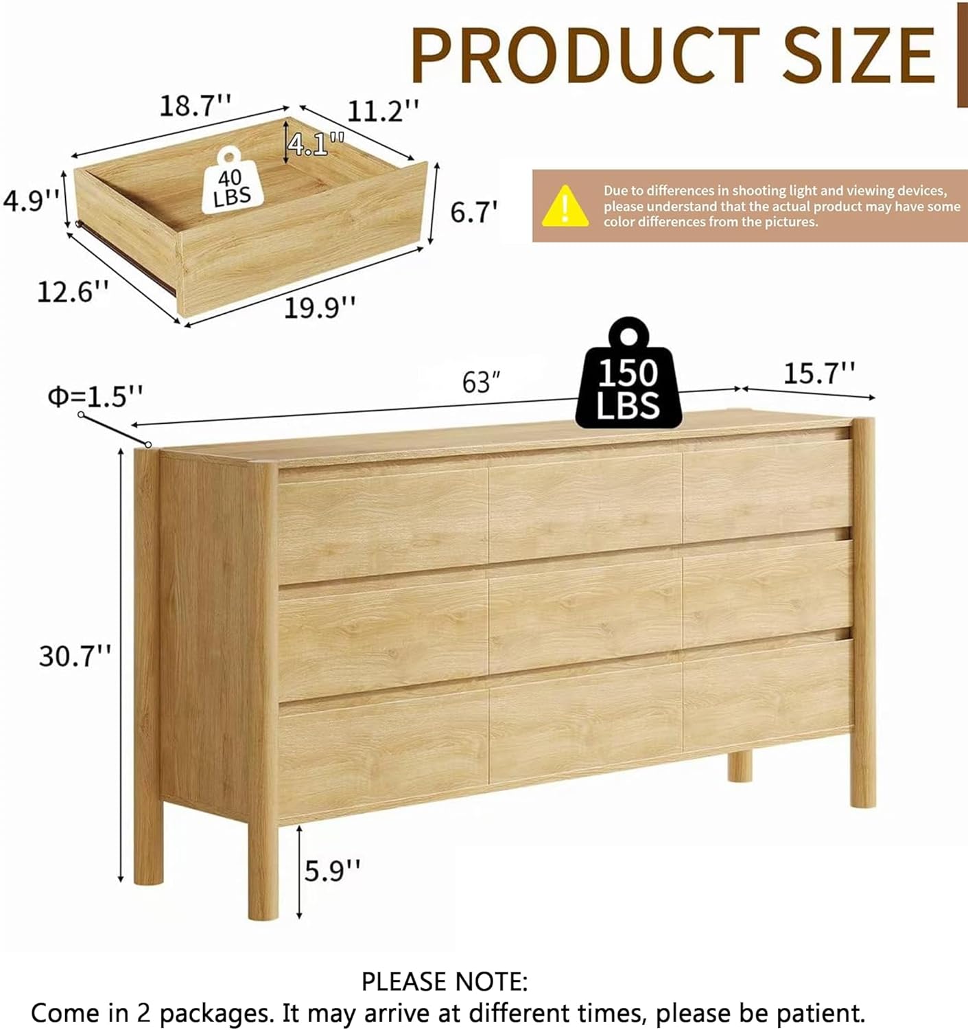 CHUWELL Oak Dresser for Bedroom, 63