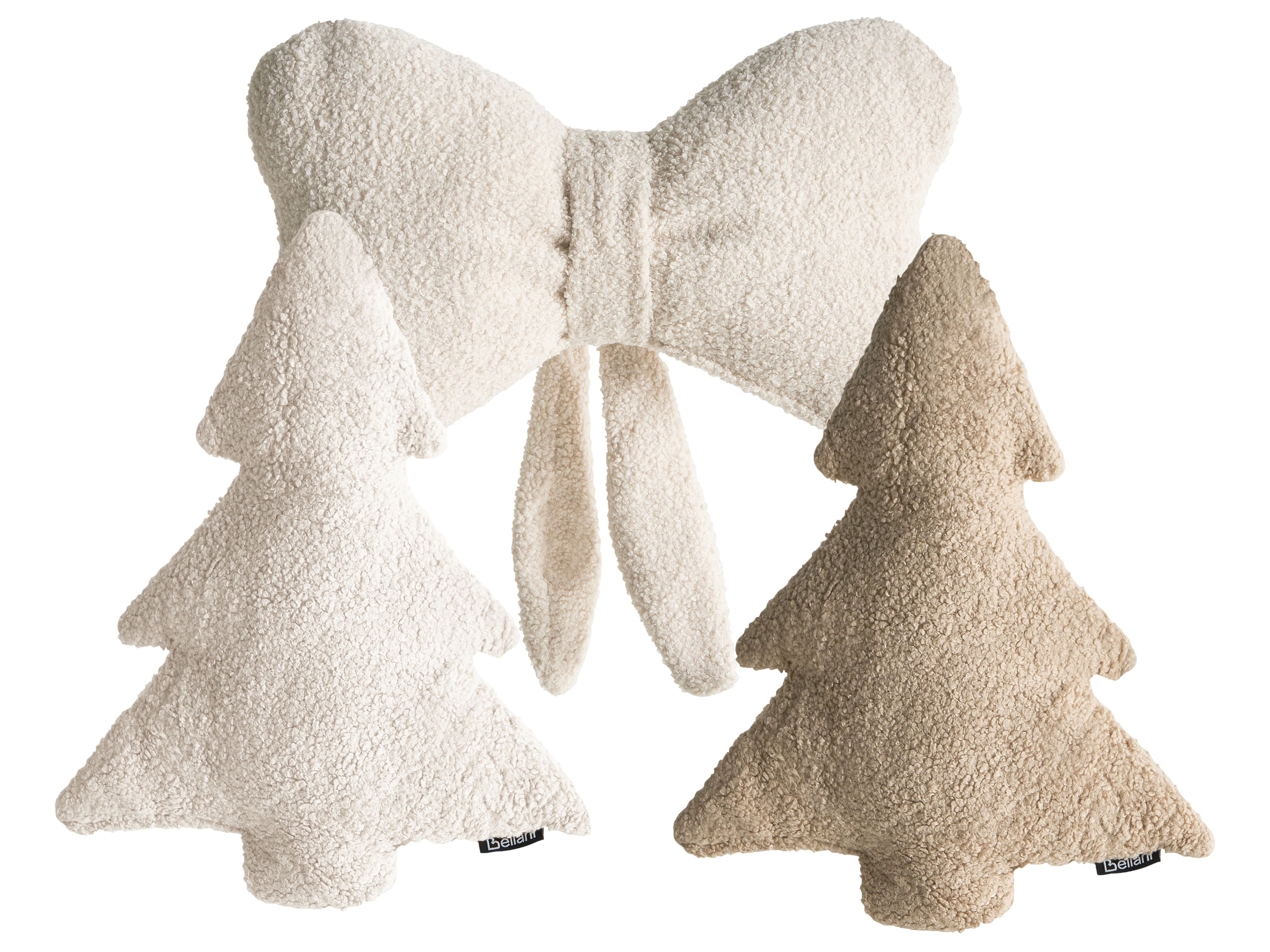 Set of 3 Decorative Cushions WINTERLAND Boucle 30 x 35 cm 45 x 25 cm Light Beige Christmas Motif