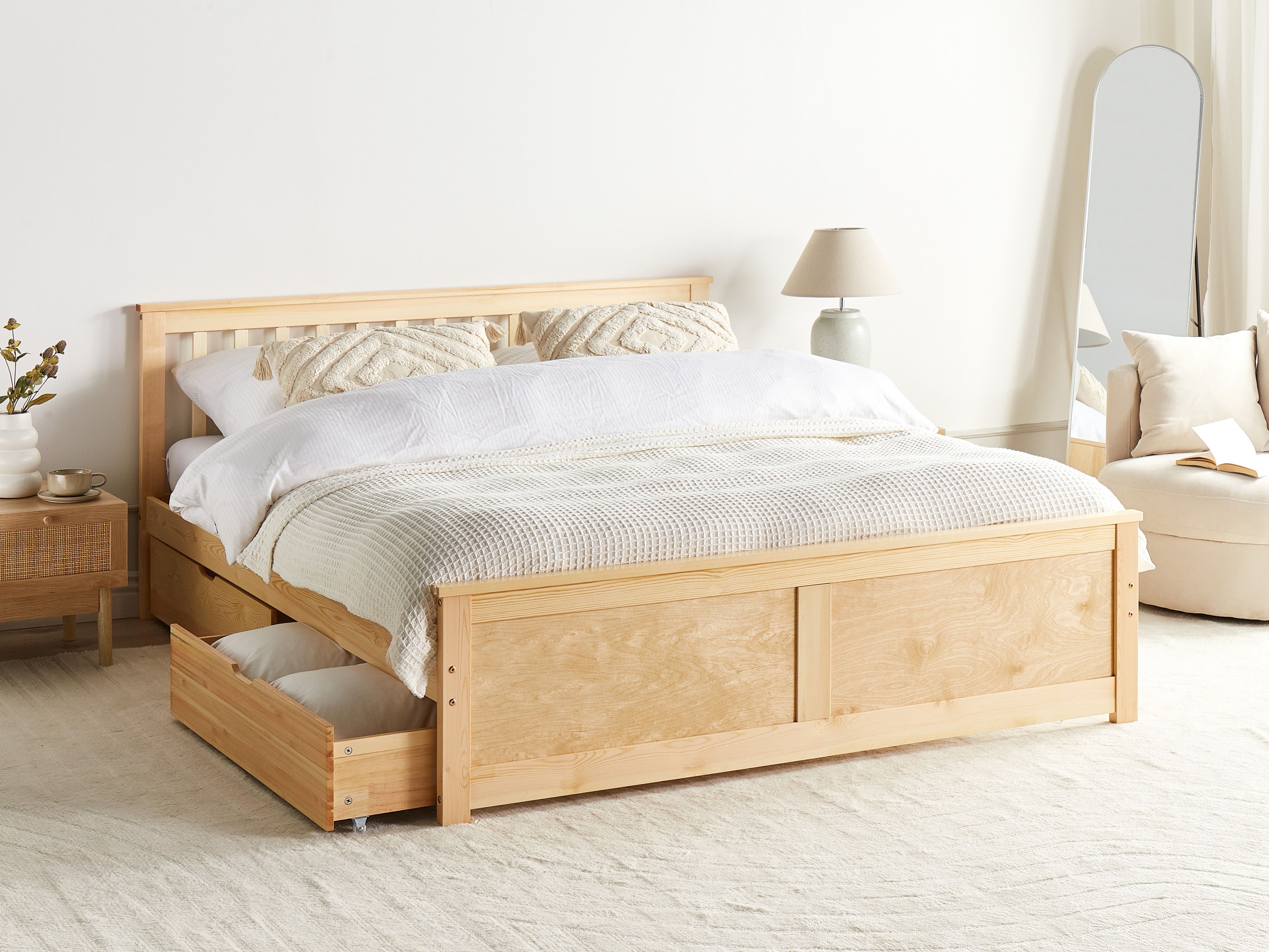 Bed with Storage Drawers Pine Wood OLENDON 180 x 200 cm (EU Super King) Light Brown