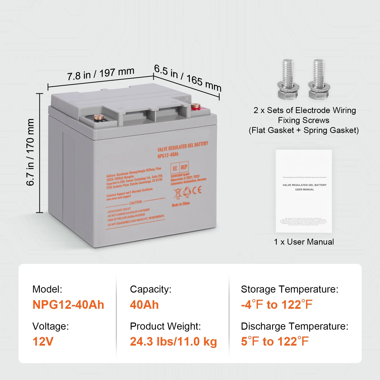 KFFKFF 12V 40AH Deep Cycle AGM Battery, Rechargeable Automotive Battery, 400A Max Discharge Current, Maintenance-Free, Suitable for RV, Marine, Electric Wheelchairs, Mobility Scooters, Go-Karts